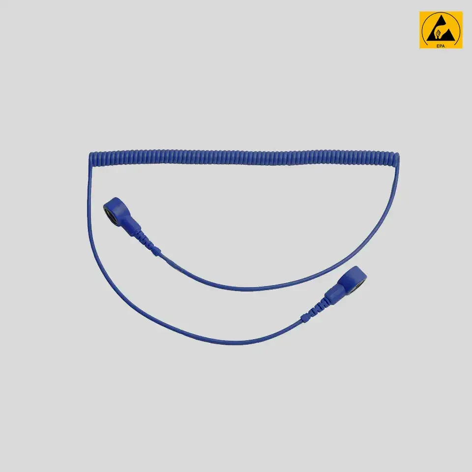 Premium 1.8m Coil Cord (10mm) Snap Both Ends Grounding Cavo per Wrist Straps e riparazioni elettroniche (ESD-Safe) (Dark Blu)