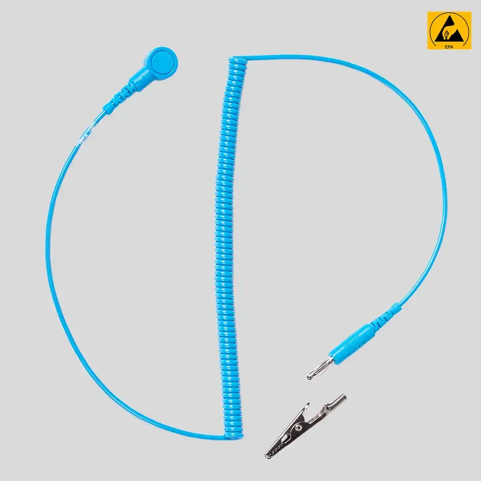 Premium (1.8m) Cord con (10mm) Snap to Jack Plug / Crocodile Clip ESD-Safe Grounding Cavo per Wrist Straps e riparazioni elettroniche