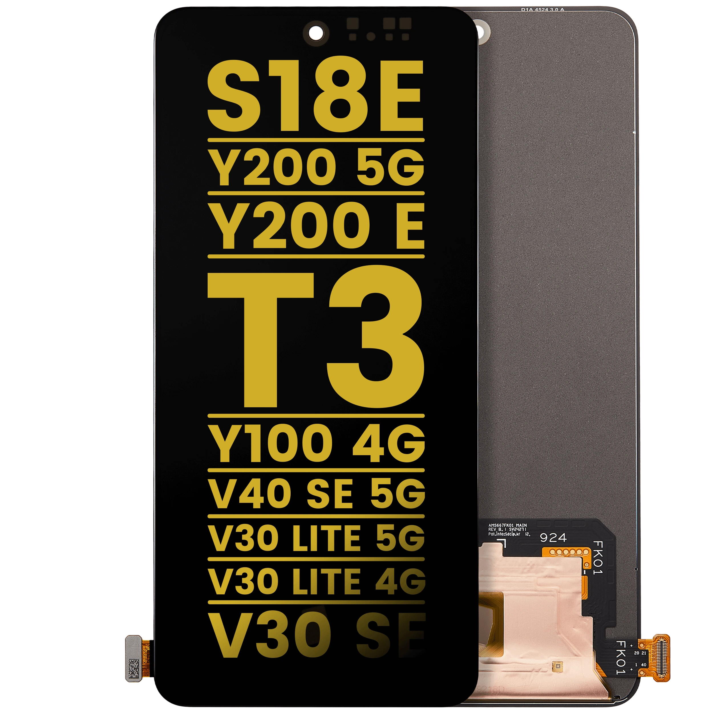 Display OLED completo senza Frame compatibile per Vivo S18e / Y200 5 G / Y200 E/ T3/ Y100 4G/ V40 SE 5G / V30 lite 5G / V30 lite 4G / V30 SE (Refurbished) (tutti i colori)