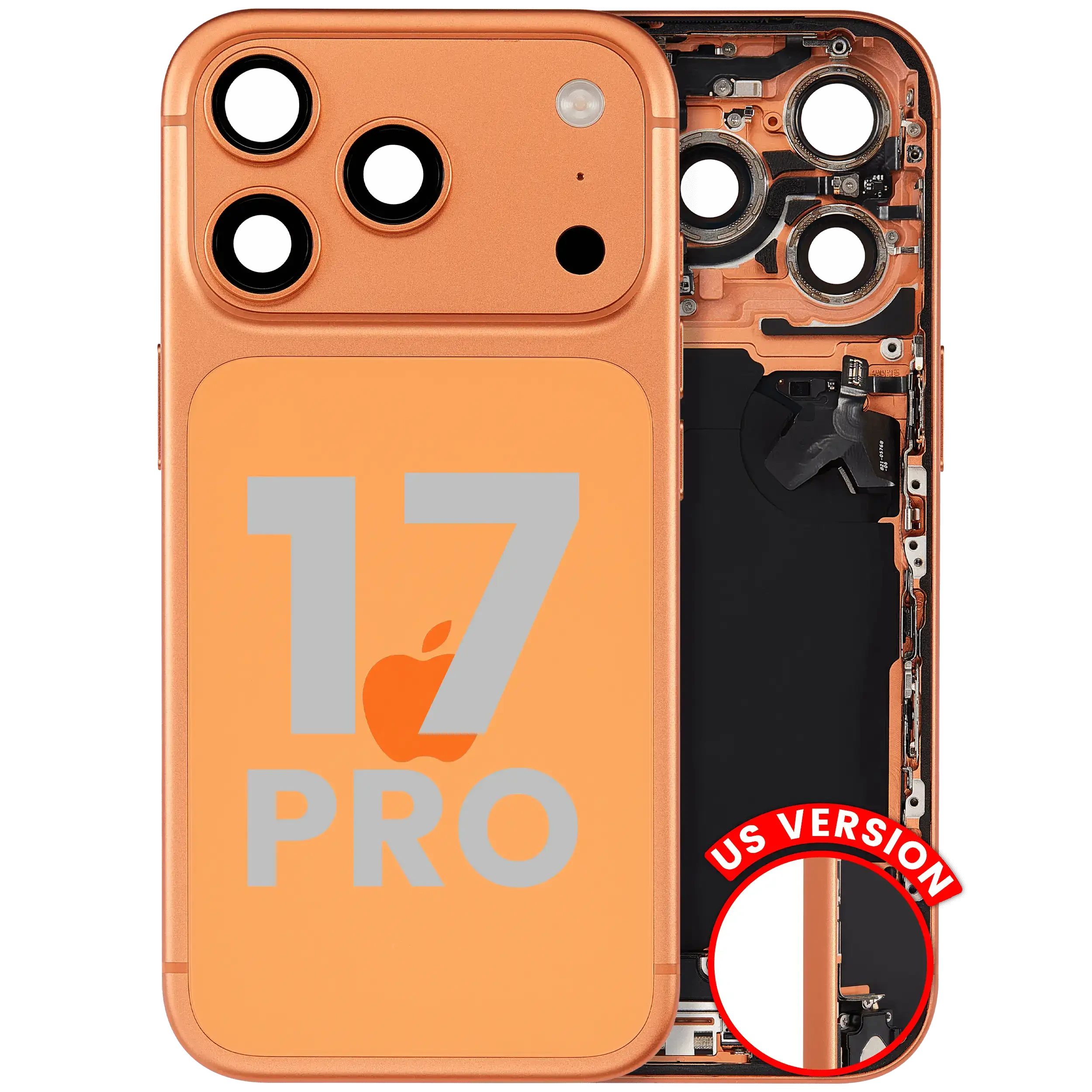 Scocca posteriore con flat connettore di ricarica e minuteria compatibile per iPhone 17 Pro (US Version) (Used Service Pack Pull: grado A) (Cosmic Arancione)