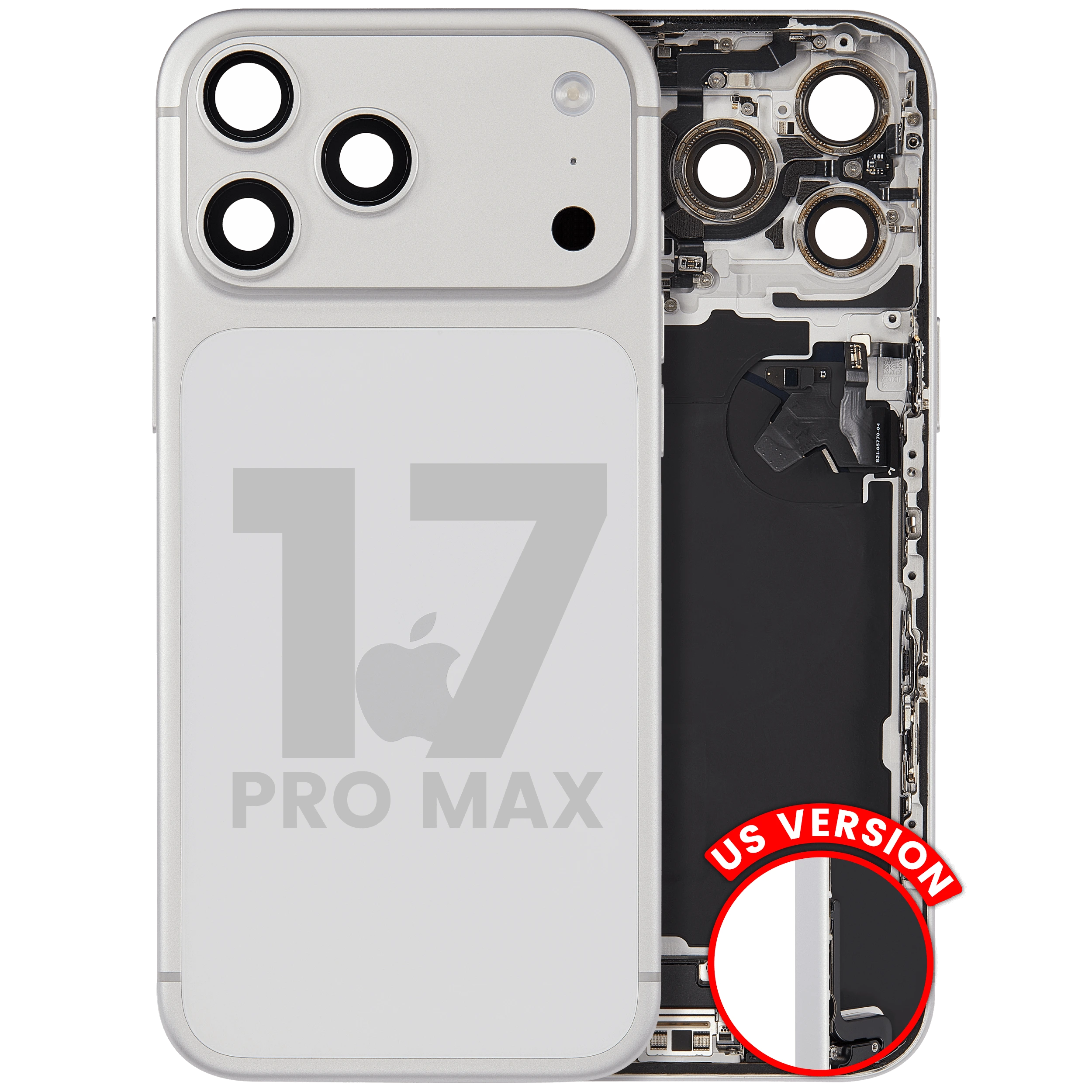 Scocca posteriore con flat connettore di ricarica e minuteria compatibile per iPhone 17 Pro Max (US Version) (Used Service Pack Pull: grado A) (Argento)