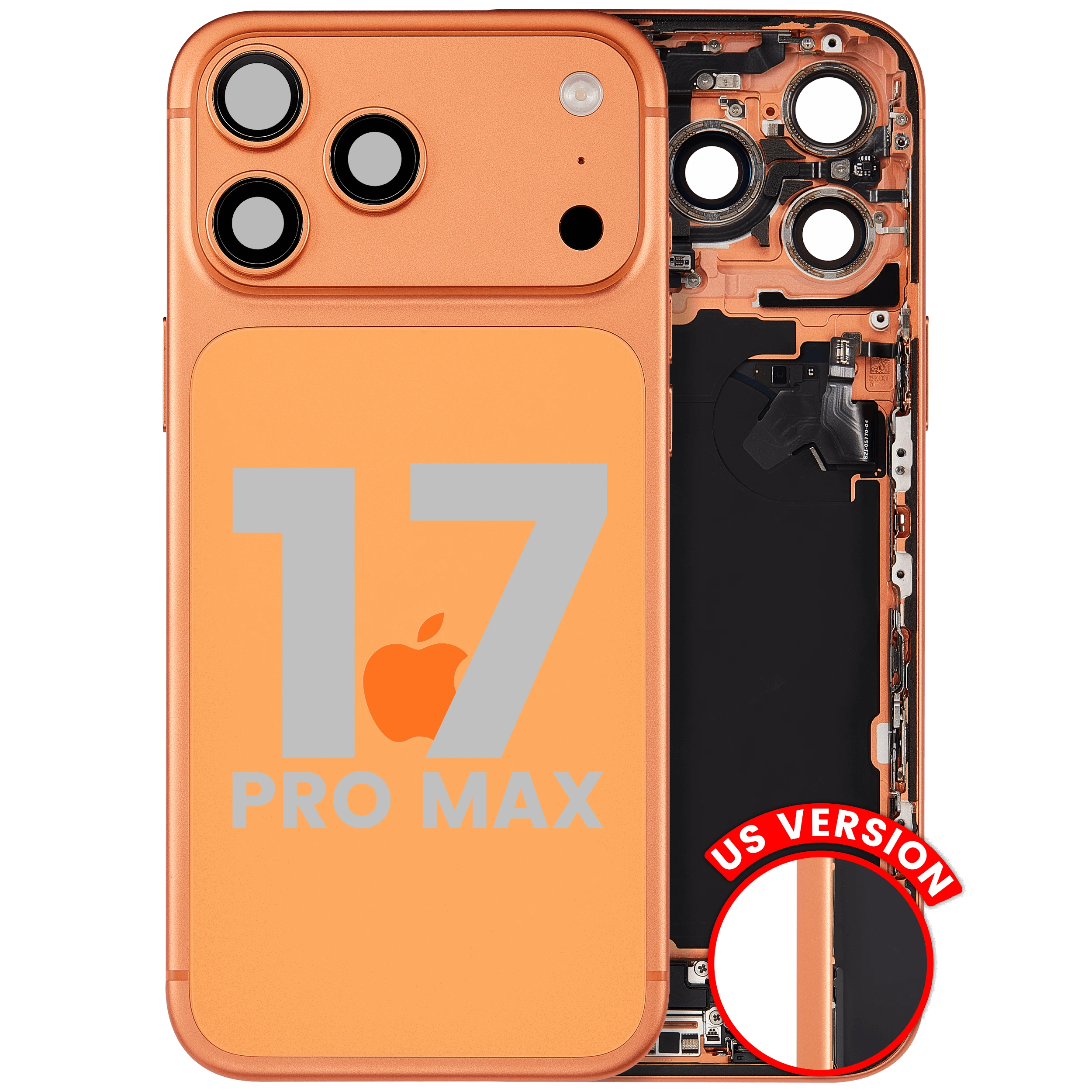 Scocca posteriore con flat connettore di ricarica e minuteria compatibile per iPhone 17 Pro Max (US Version) (Used Service Pack Pull: grado A) (Cosmic Arancione)