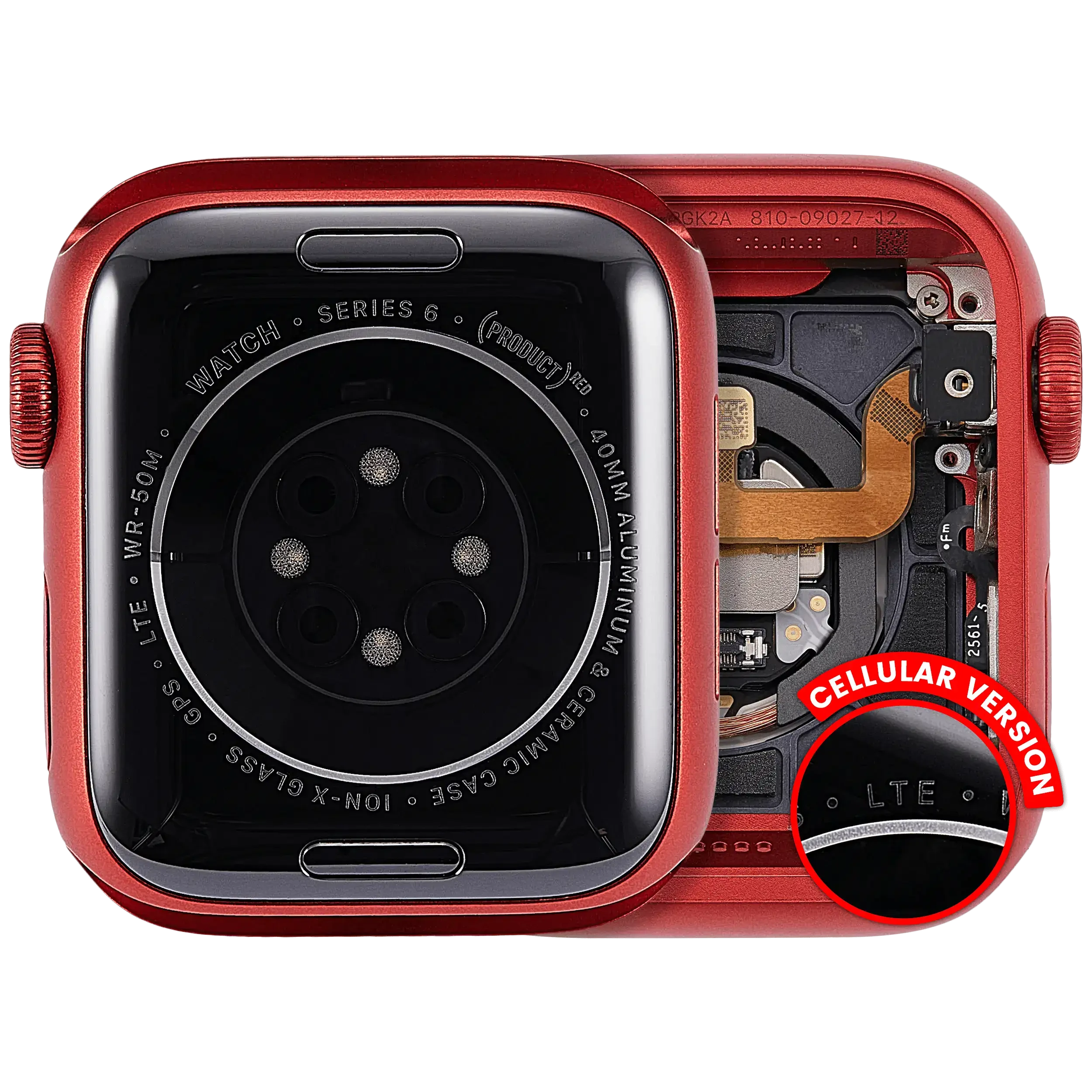Scocca completa compatibile per Watch Series 6 (40MM) (Used Service Pack Pull: grado A) (Cellular Version) (Aluminum / Rosso)