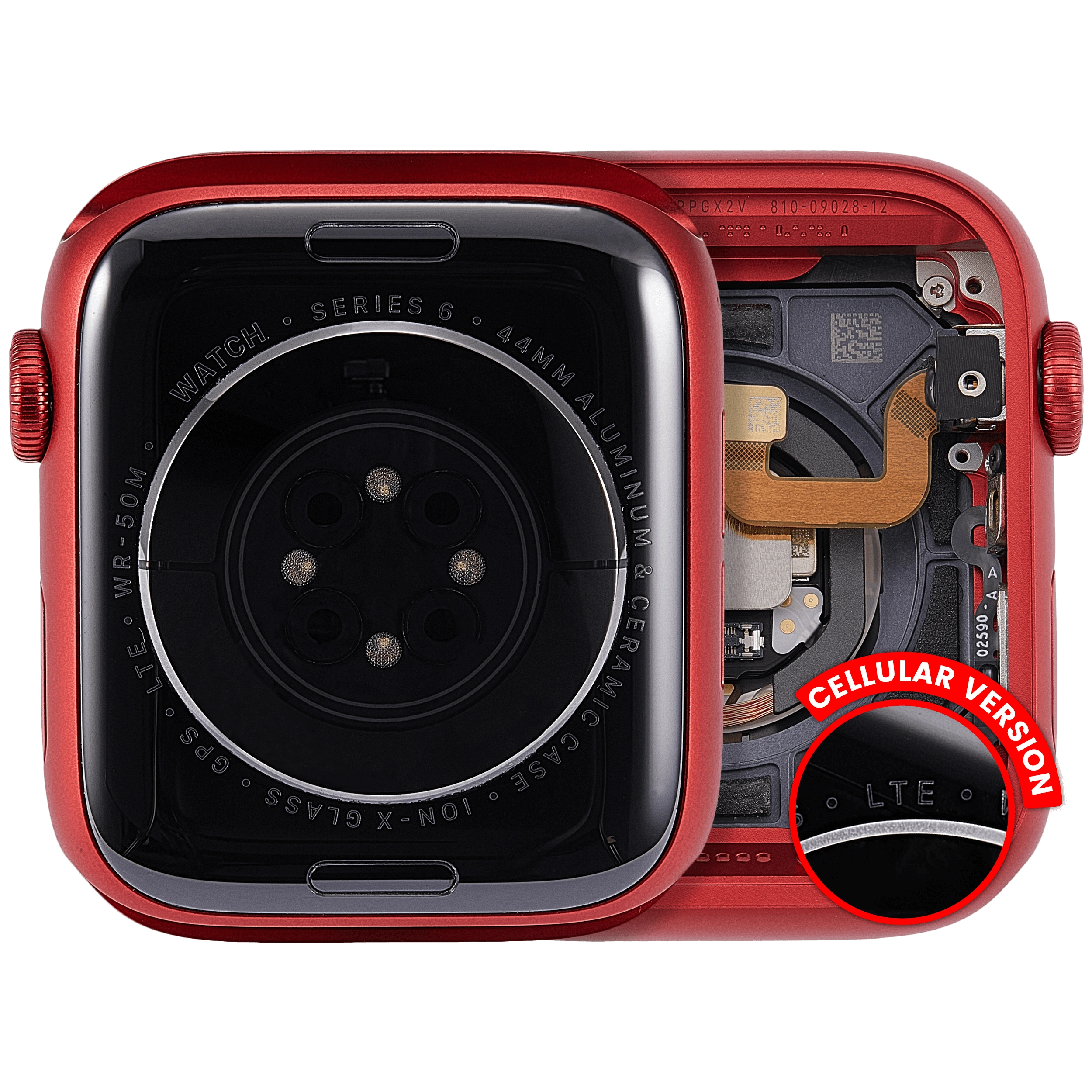 Scocca completa compatibile per Watch Series 6 (44MM) (Used Service Pack Pull: grado A) (Cellular Version) (Aluminum / Rosso)