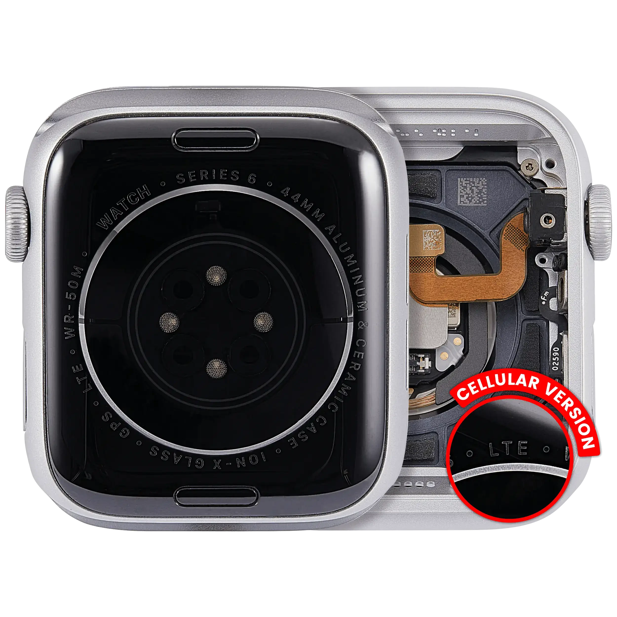 Scocca completa compatibile per Watch Series 6 (44MM) (Used Service Pack Pull: grado A) (Cellular Version) (Aluminum / Argento)
