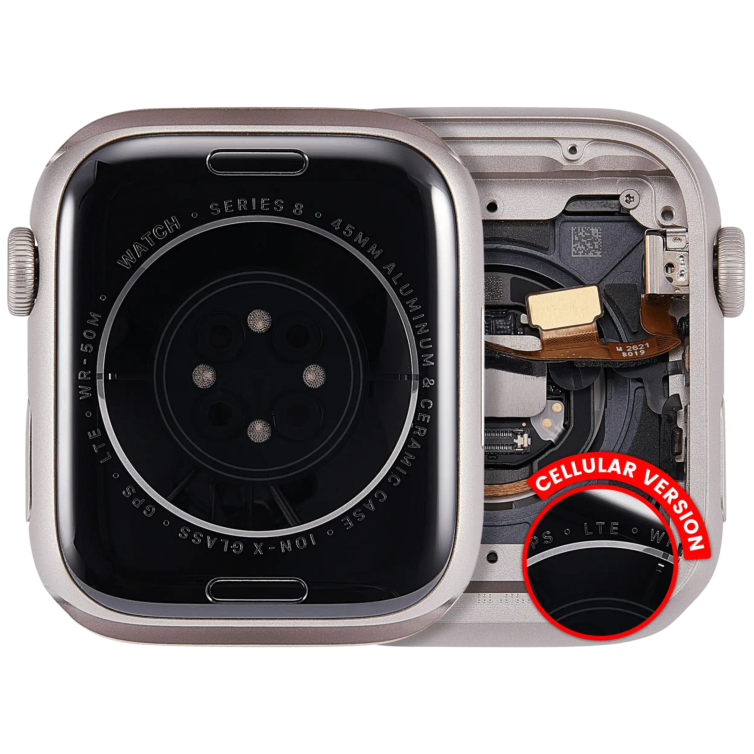 Scocca completa compatibile per Watch Series 8 (45MM) (Used Service Pack Pull: grado A) (Cellular Version) (Aluminum / Galassia)