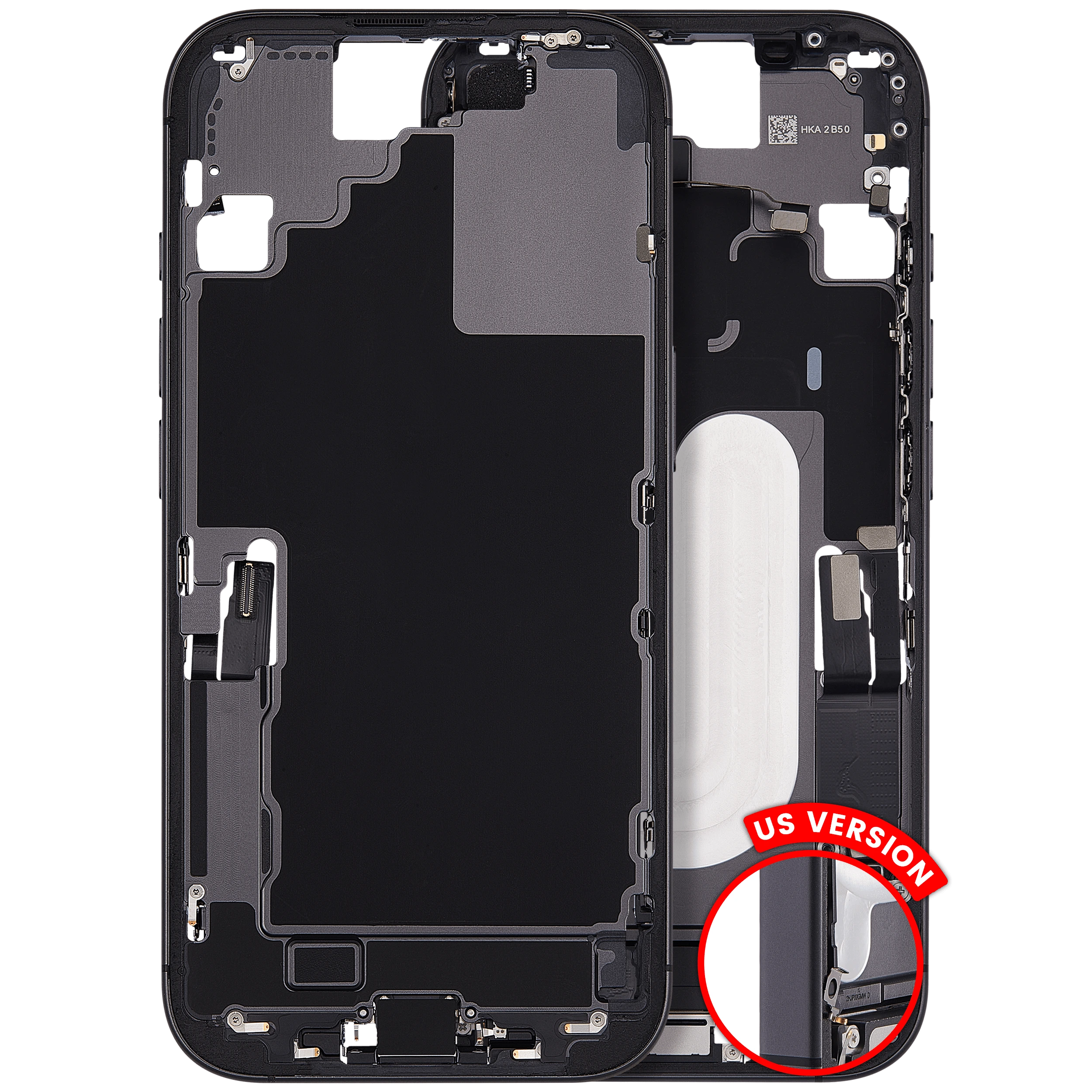 Frame centrale W/ Connettore di ricarica flat e Minuteria per iPhone 17 (US Version) (Used Service Pack Pull: grado A) (Nero)