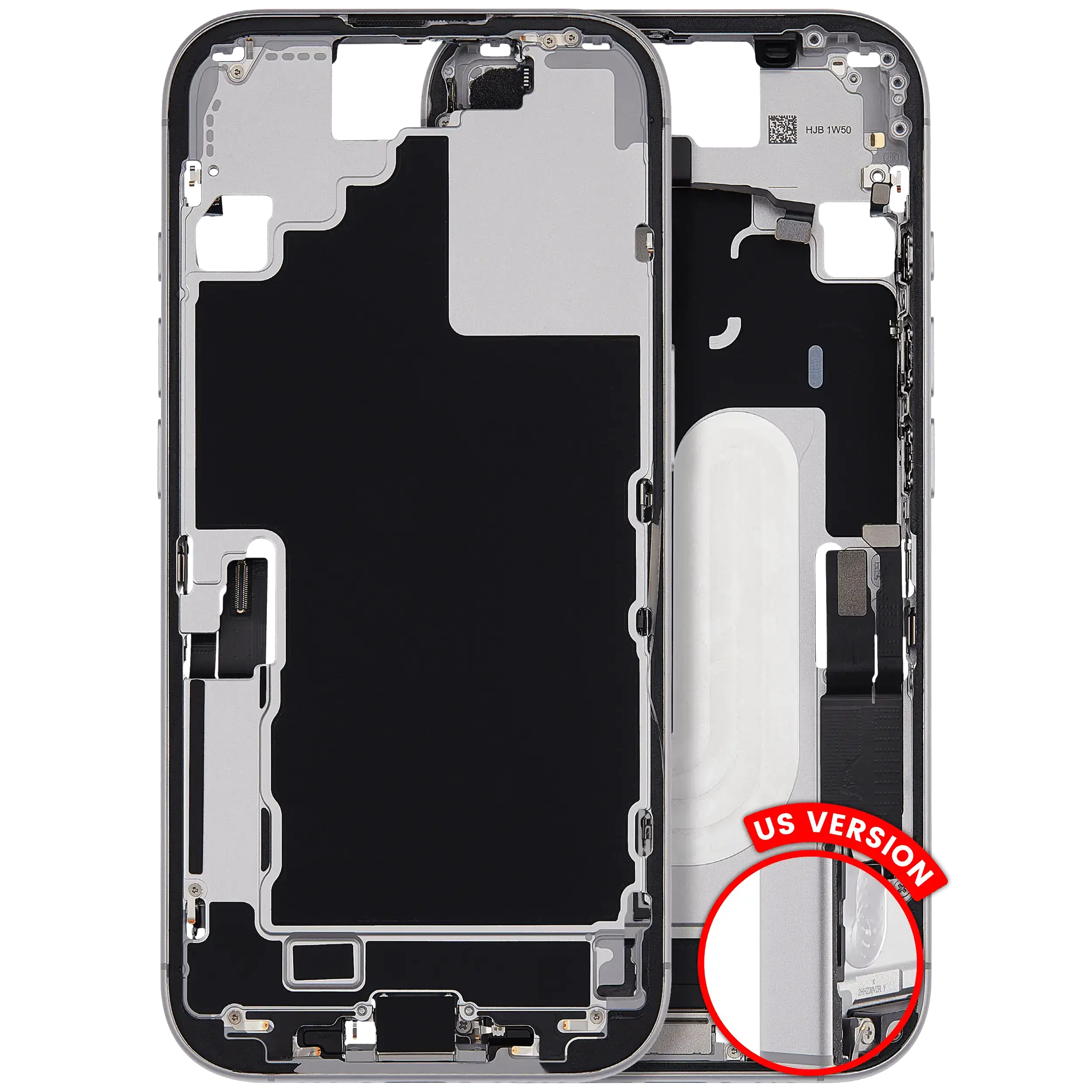Frame centrale W/ Connettore di ricarica flat e Minuteria per iPhone 17 (US Version) (Used Service Pack Pull: grado A) (Bianco)