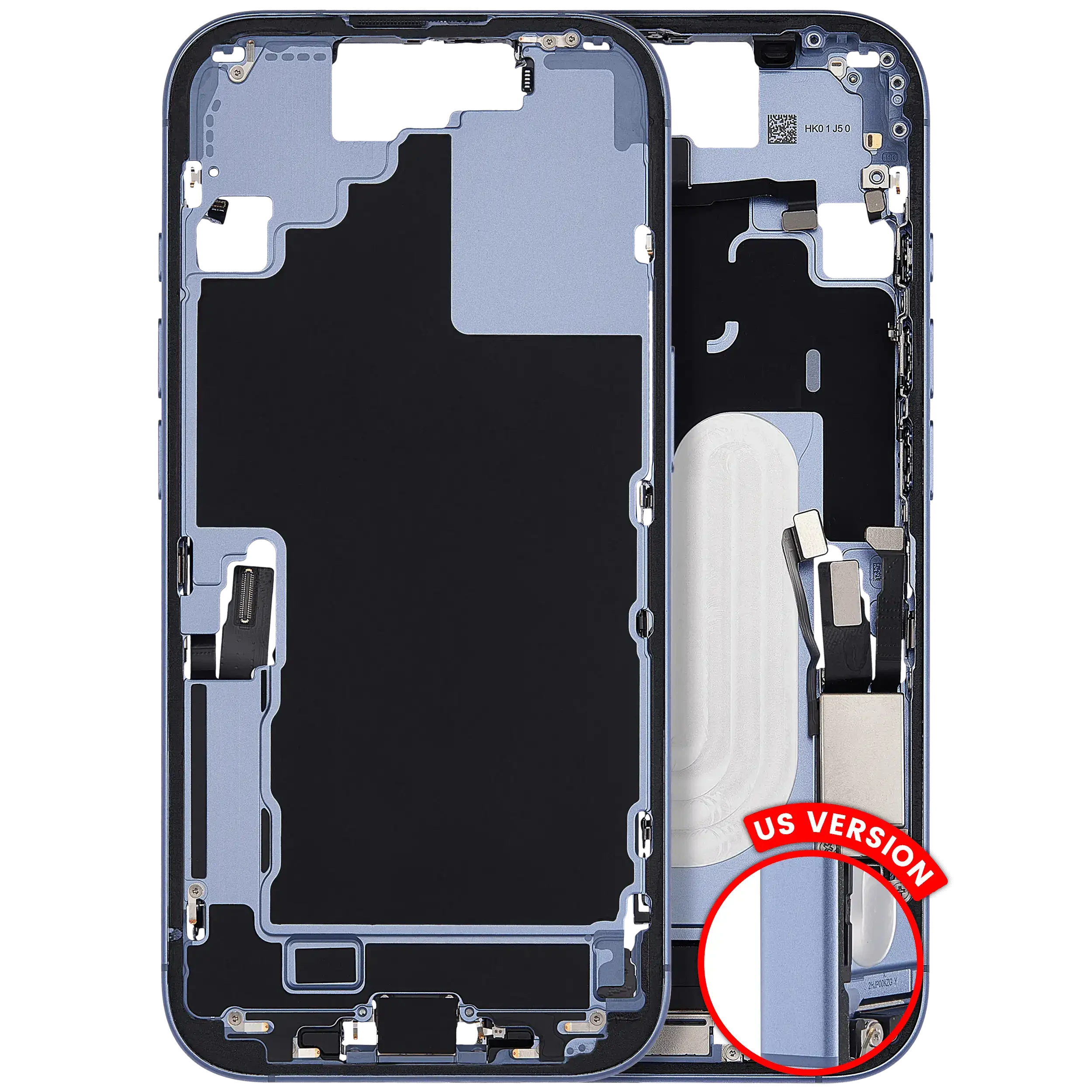 Frame centrale W/ Connettore di ricarica flat e Minuteria per iPhone 17 (US Version) (Used Service Pack Pull: grado A) (Blu nebbia)
