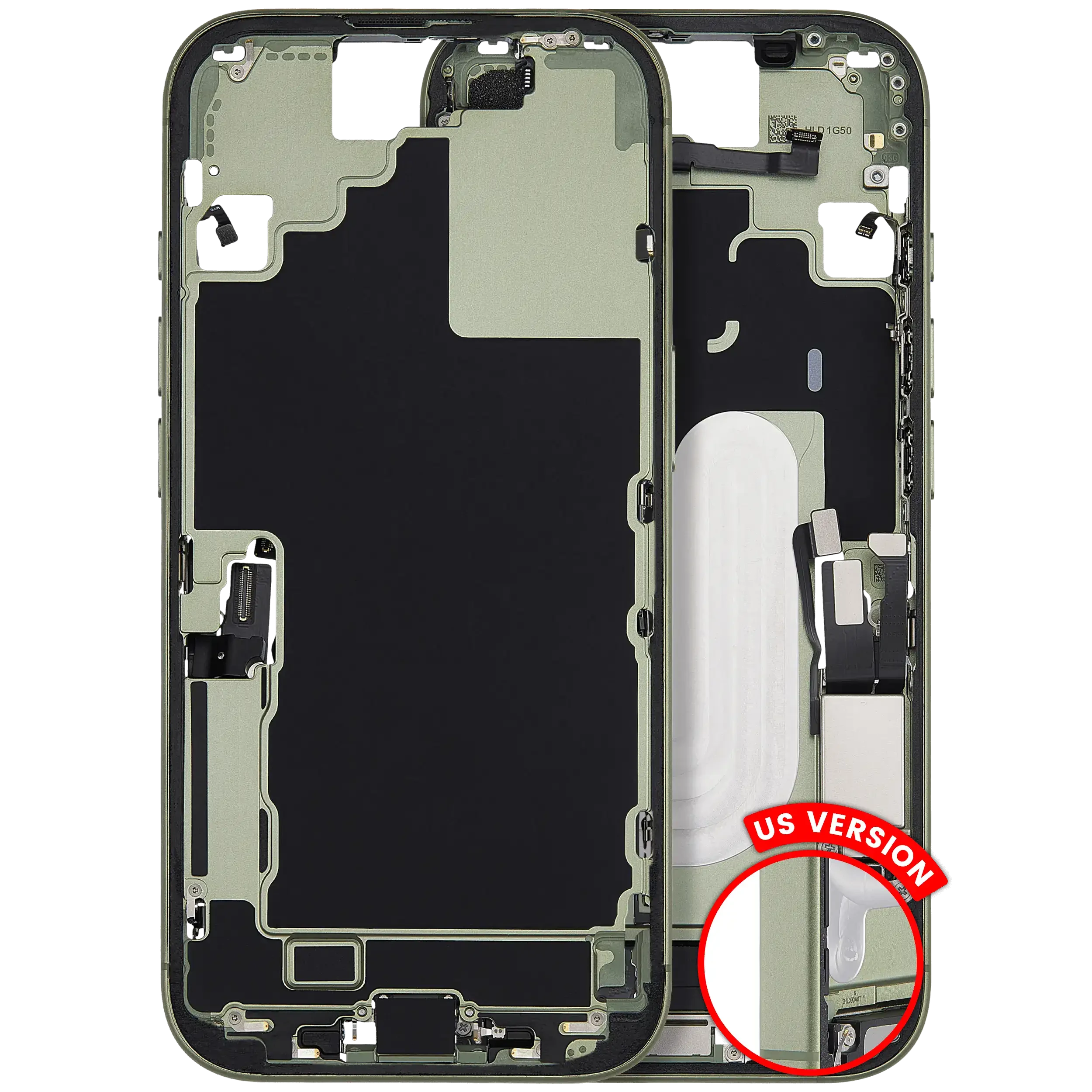 Frame centrale W/ Connettore di ricarica flat e Minuteria per iPhone 17 (US Version) (Used Service Pack Pull: grado A) (Verde salvia)
