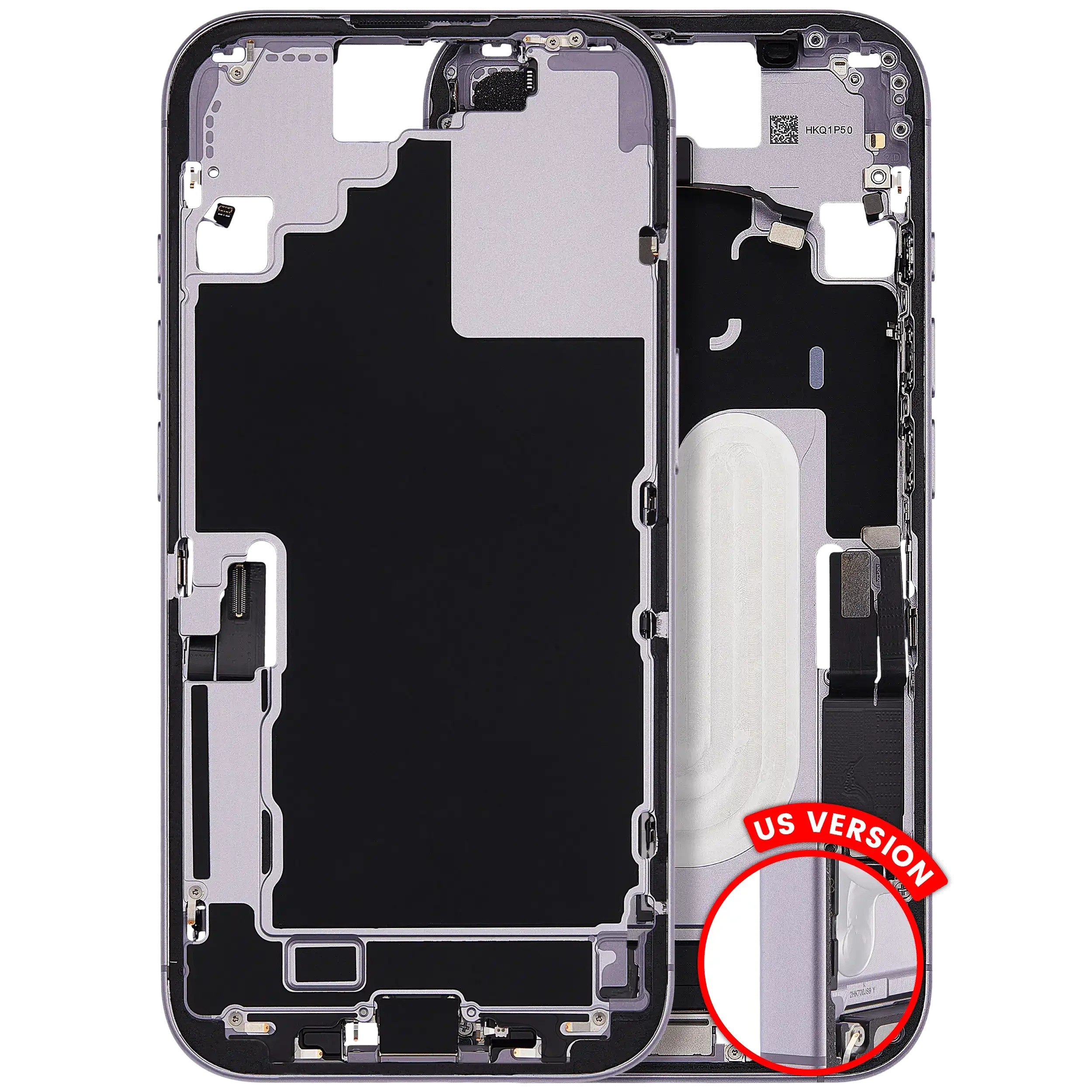 Frame centrale W/ Connettore di ricarica flat e Minuteria per iPhone 17 (US Version) (Used Service Pack Pull: grado A) (Lavanda)