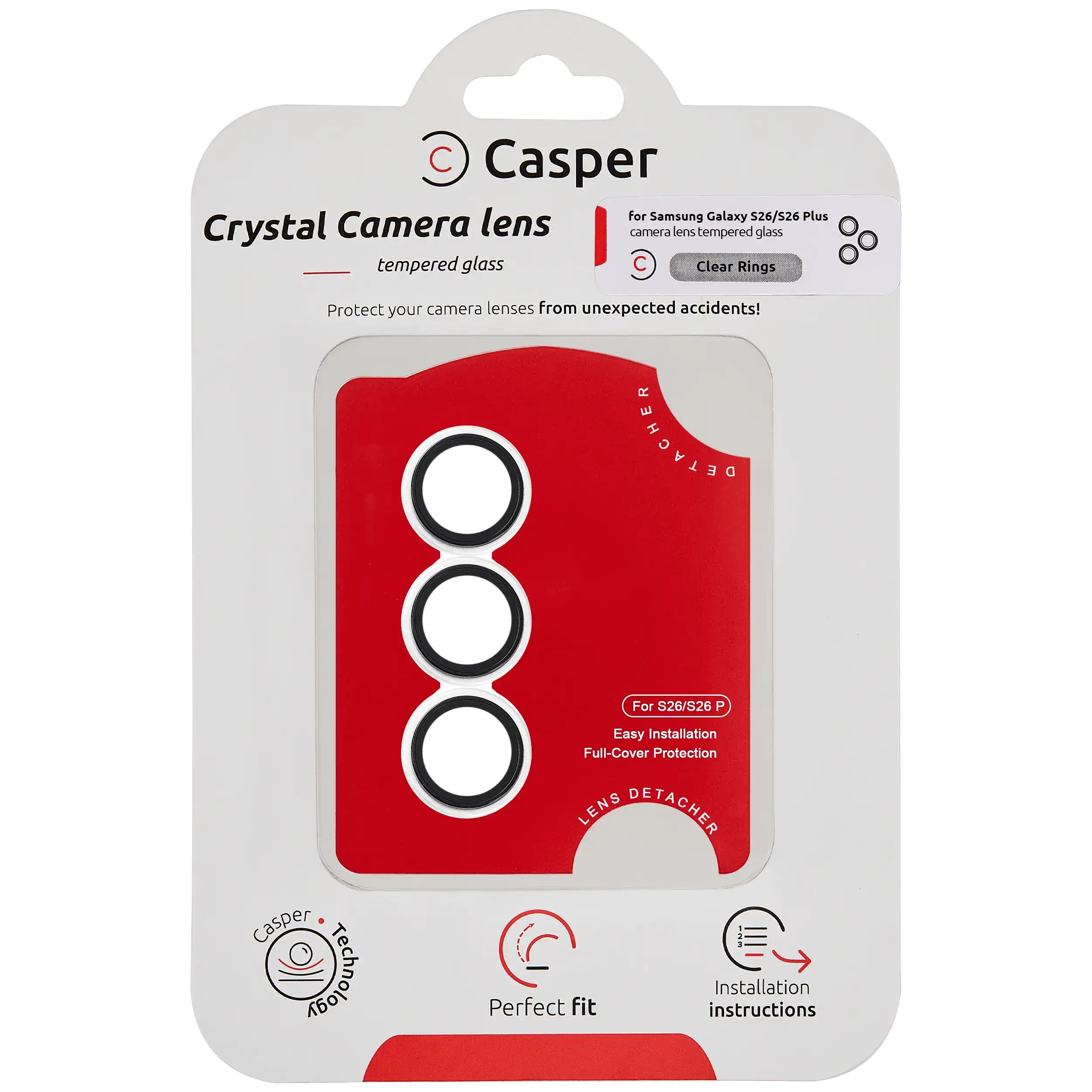 Casper Vetro fotocamera Protector per Samsung Galaxy S26 / S26 Plus (Trasparente Rings)