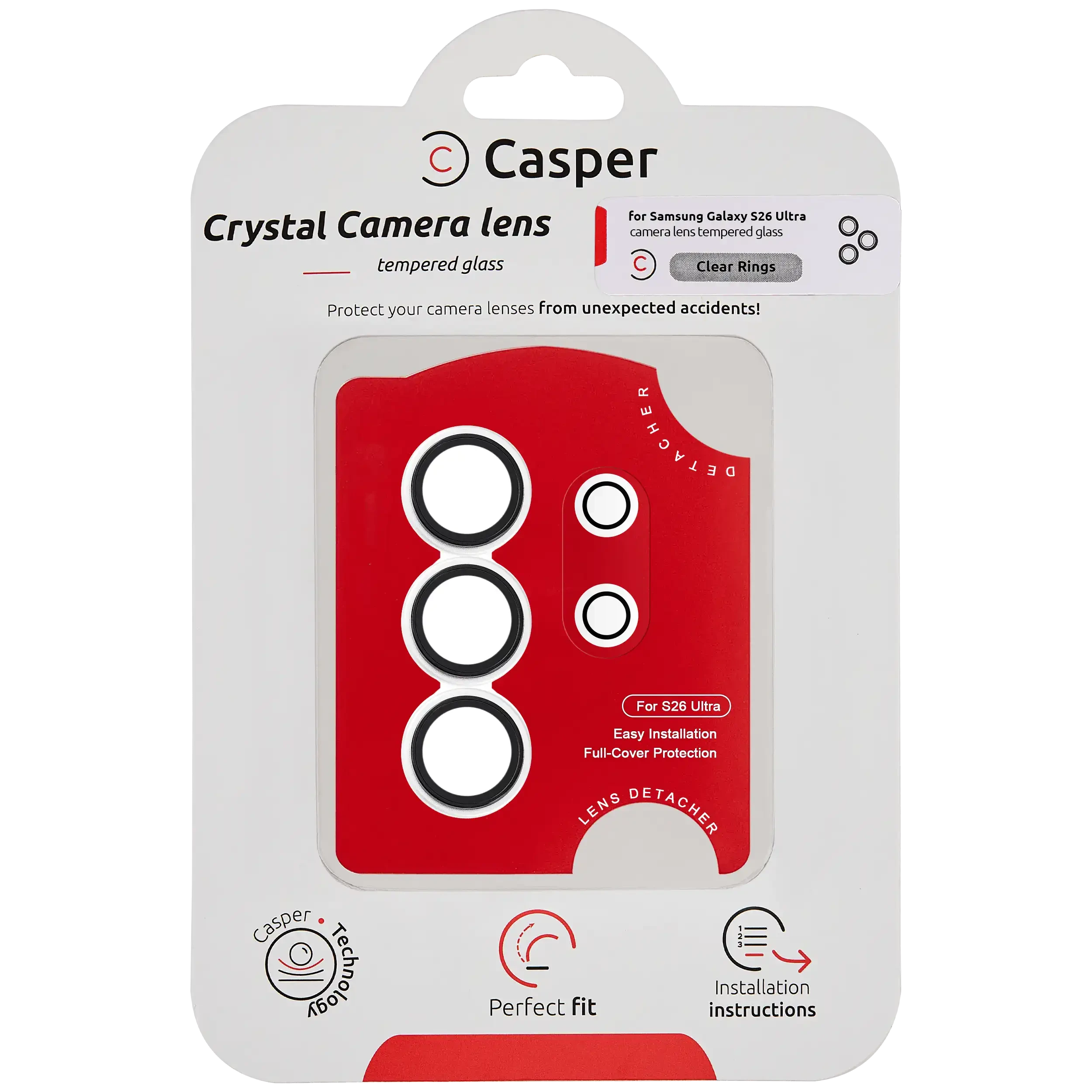 Casper Vetro fotocamera Protector per Samsung Galaxy S26 Ultra (Trasparente Rings)