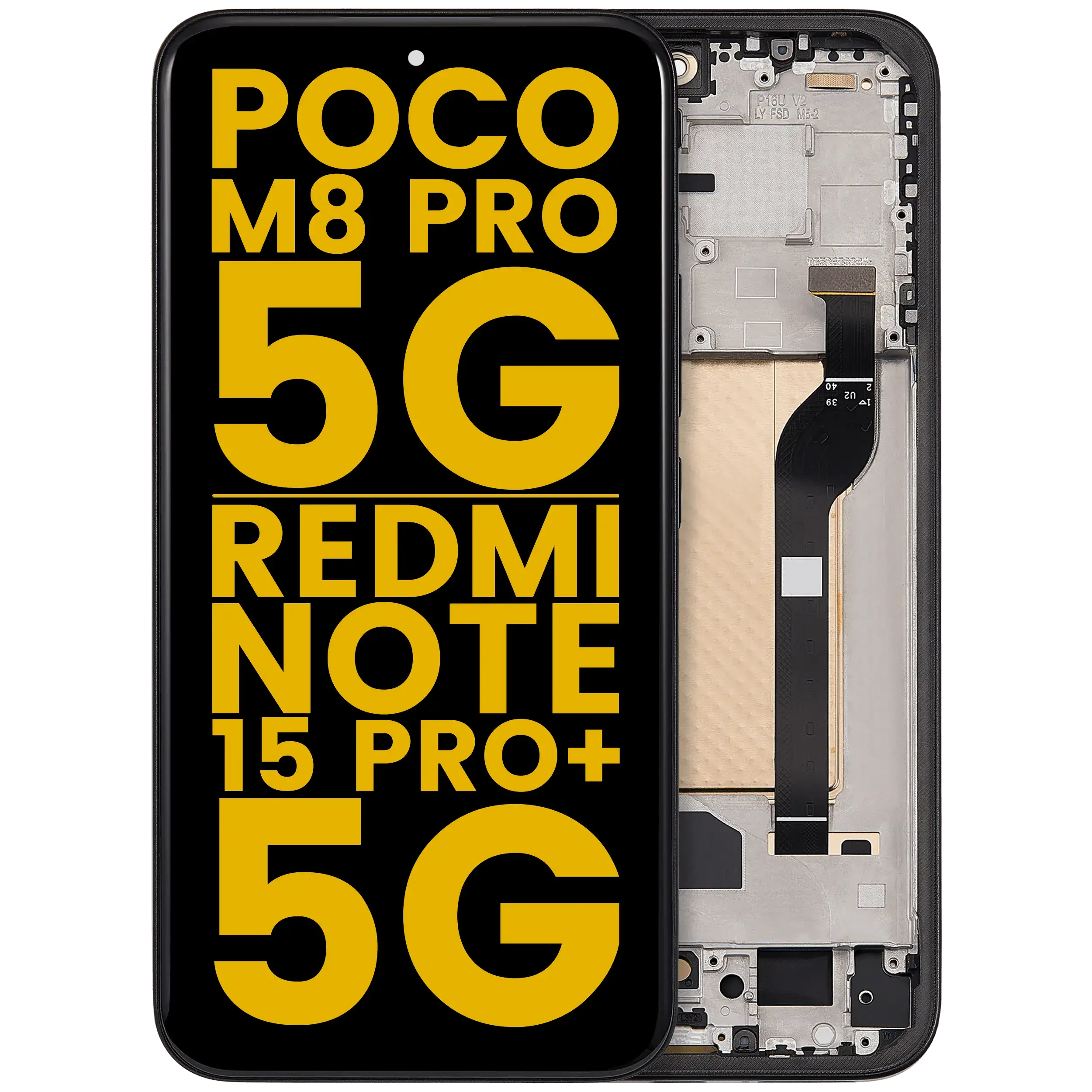 Display OLED completo con Frame per Xiaomi Poco M8 Pro 5G / Redmi Note 15 Pro Plus 5G (Refurbished) (Nero)