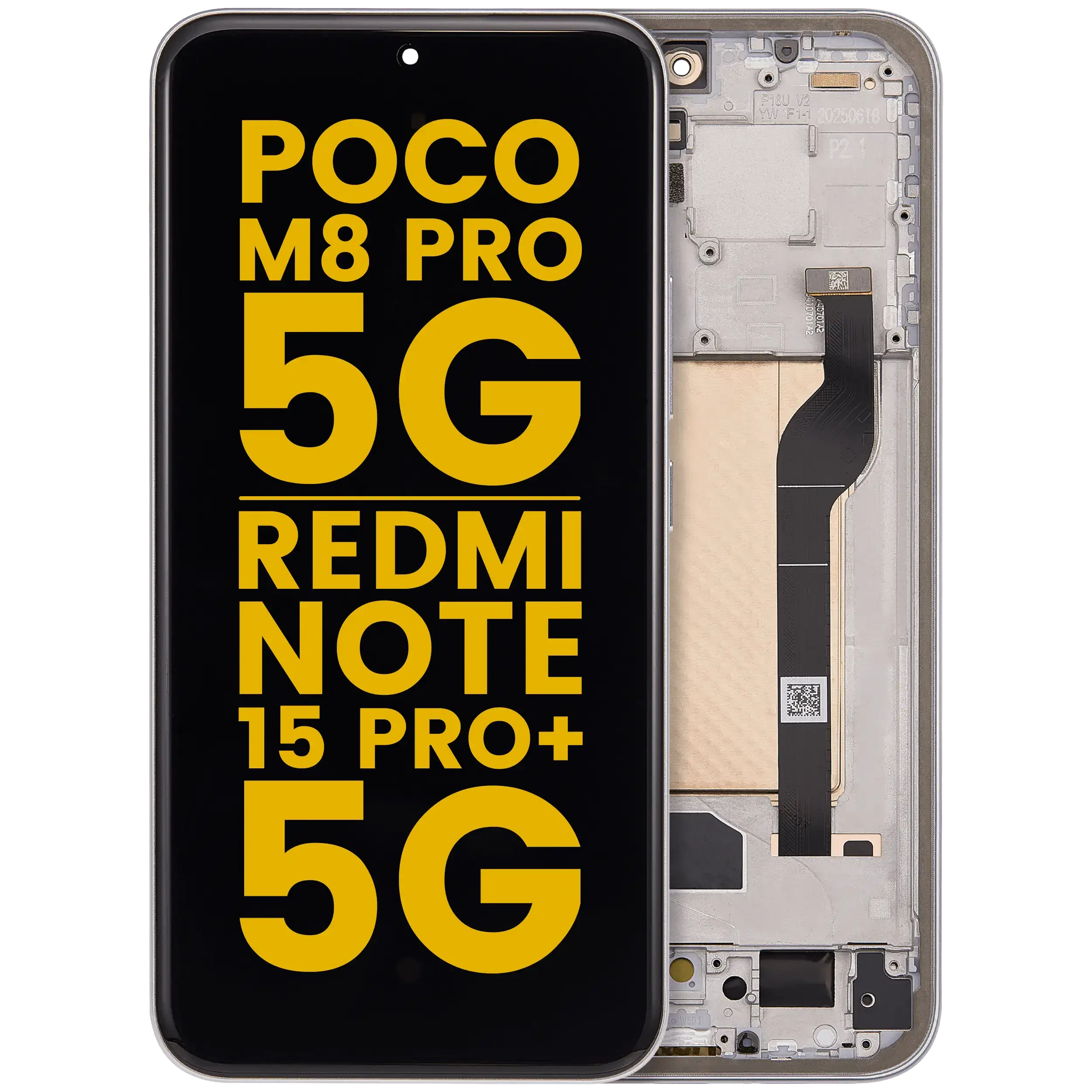 Display OLED completo con Frame per Xiaomi Poco M8 Pro 5G / Redmi Note 15 Pro+ 5G (Refurbished) (Argento)