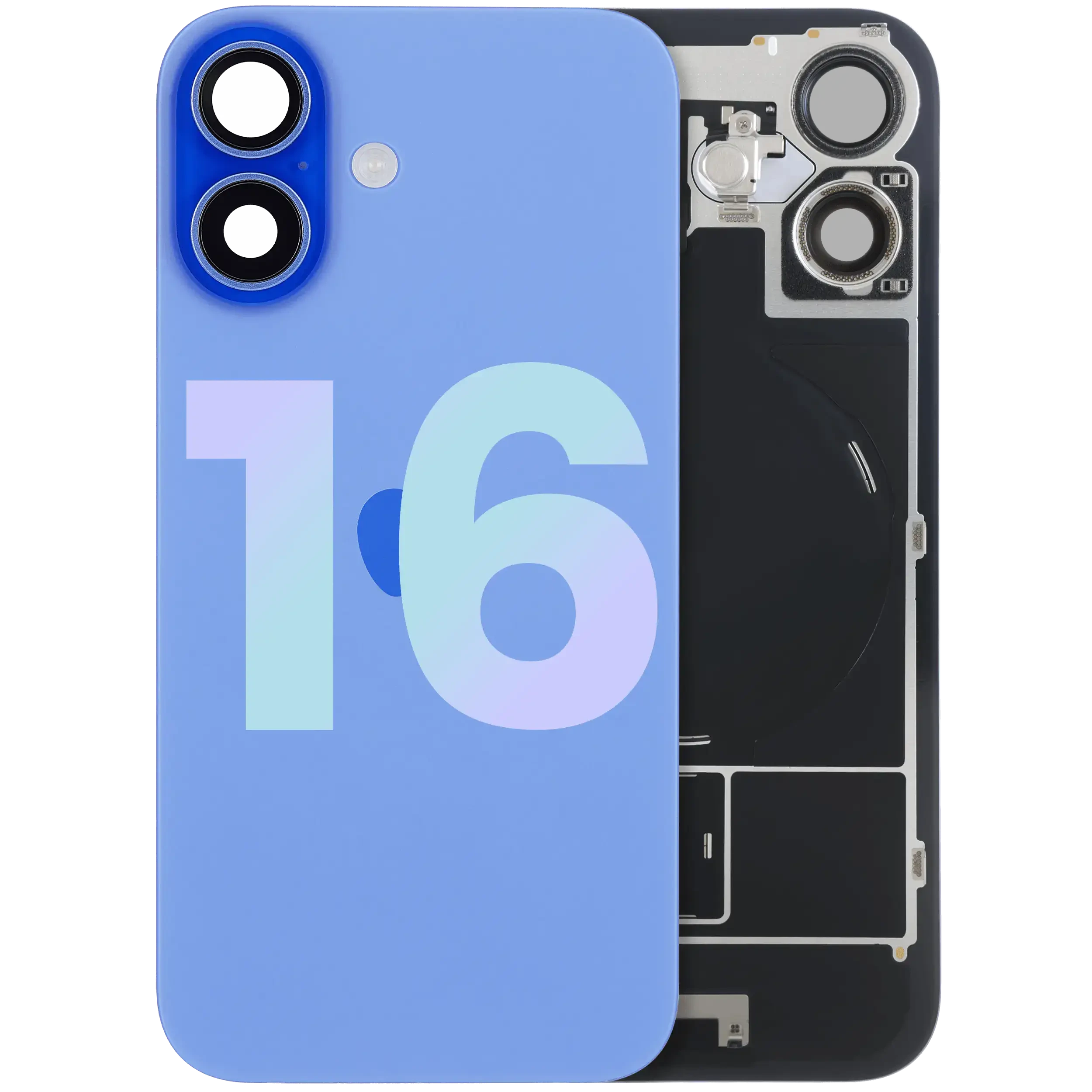 Vetro posteriore con magnete MagSafe, NFC e flat flash per iPhone 16 (Service Pack) (Blu oltremare)