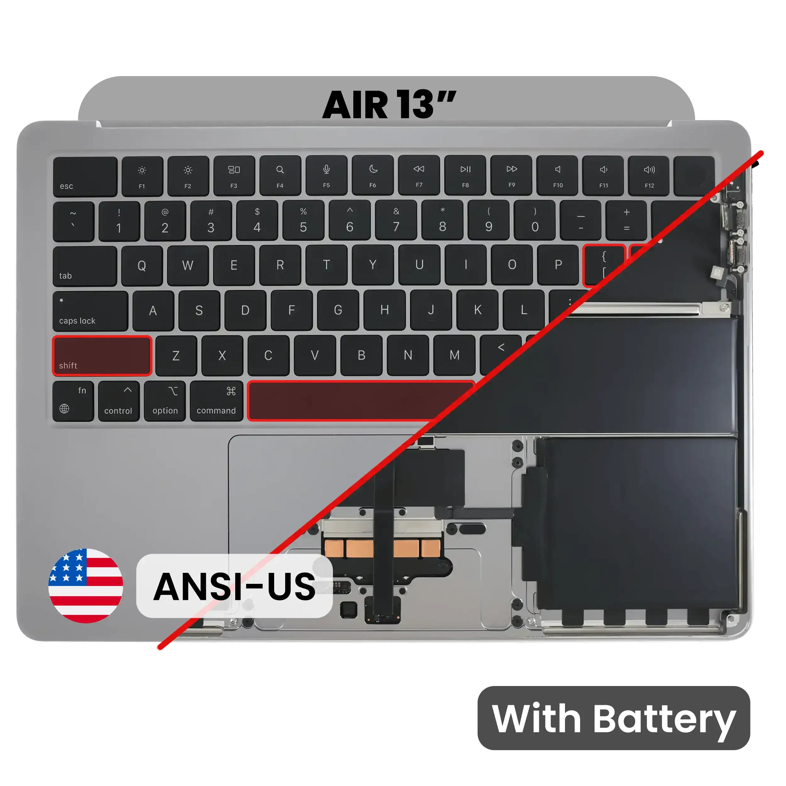 Top Case con Batteria e tastiera (ANSI US) per MacBook Air 13" A3113 (2024) (Used Service Pack Pull: grado A) (Grigio siderale)