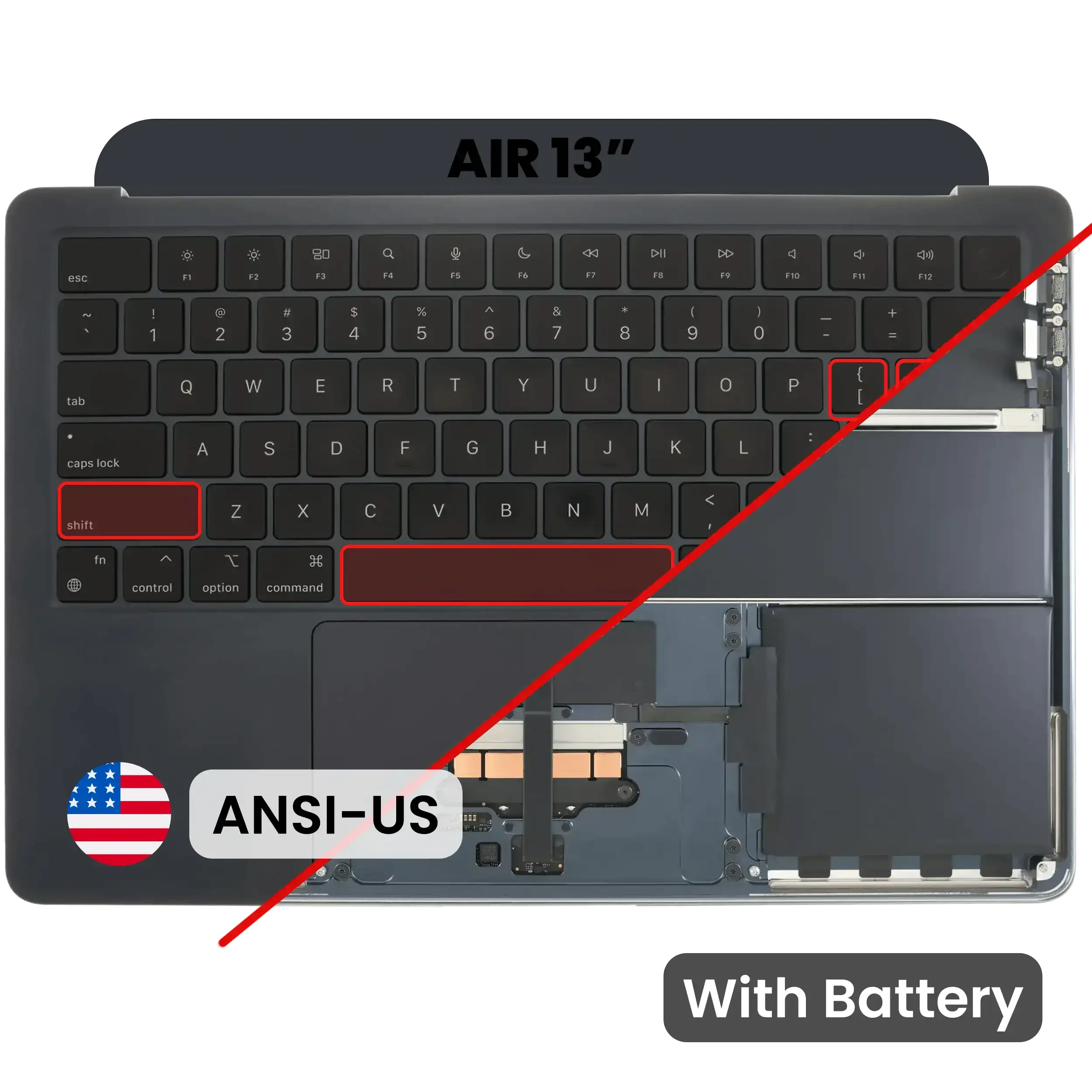 Top Case con Batteria e tastiera (ANSI US) per MacBook Air 13" A3113 (Used Service Pack Pull: Grade B) (Mezzanotte)