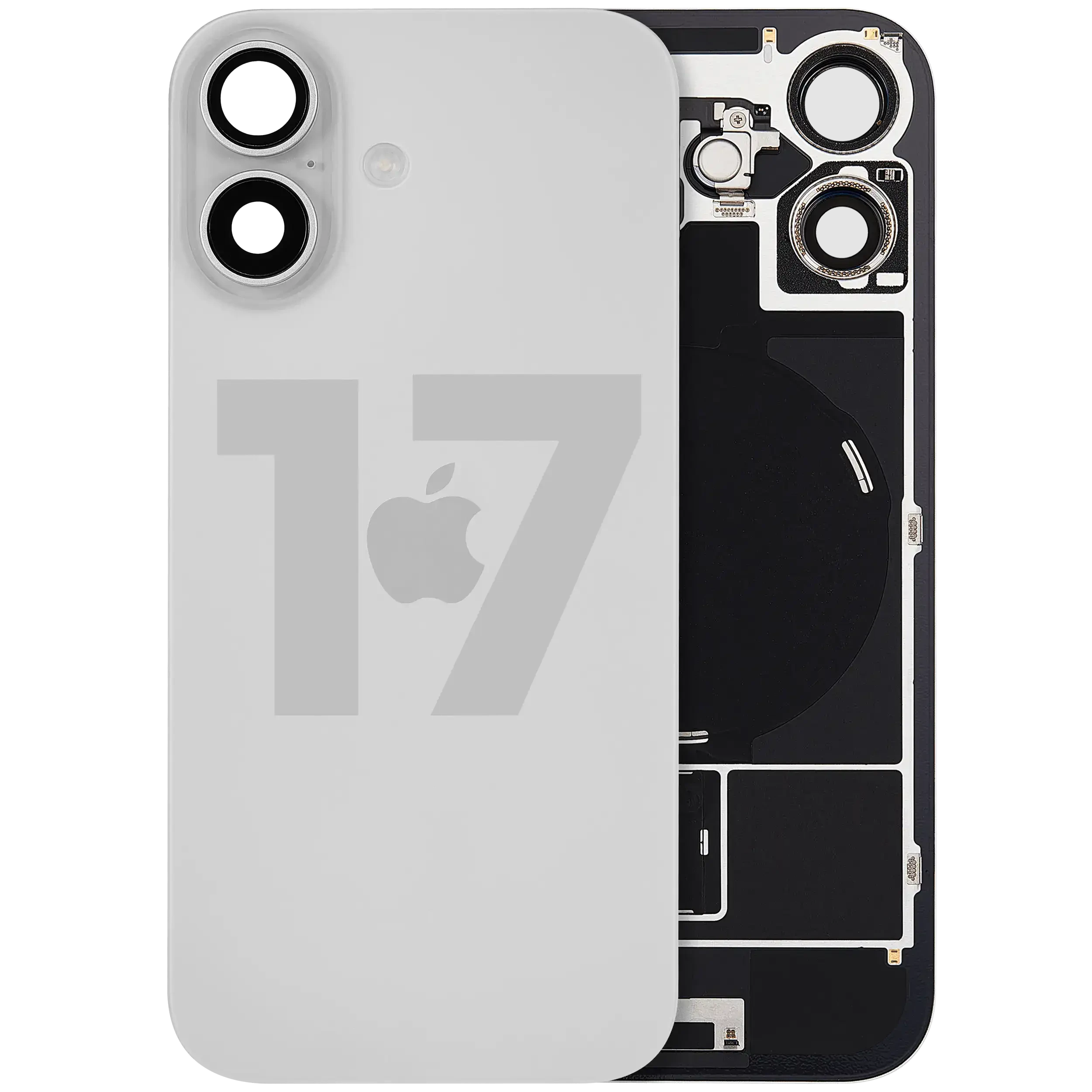 Vetro posteriore con magnete MagSafe, NFC e flat flash per iPhone 17 (Used Service Pack Pull: Grade B) (Bianco)