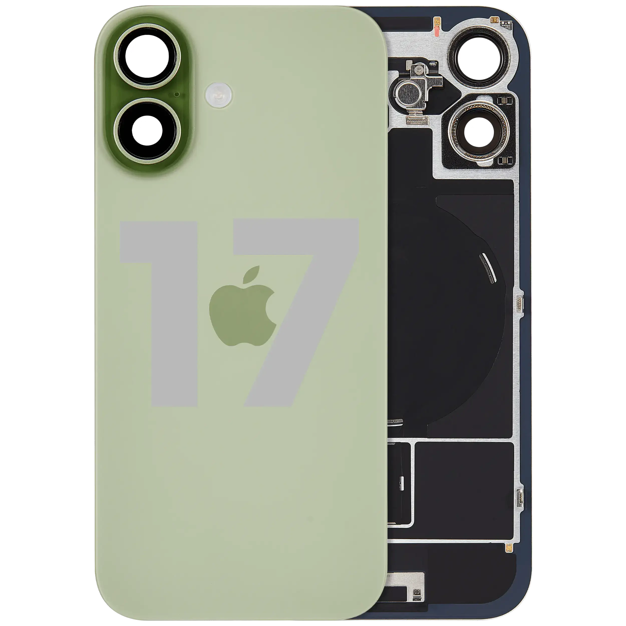 Vetro posteriore con magnete MagSafe, NFC e flat flash per iPhone 17 (Used Service Pack Pull: Grade C) (Verde salvia )