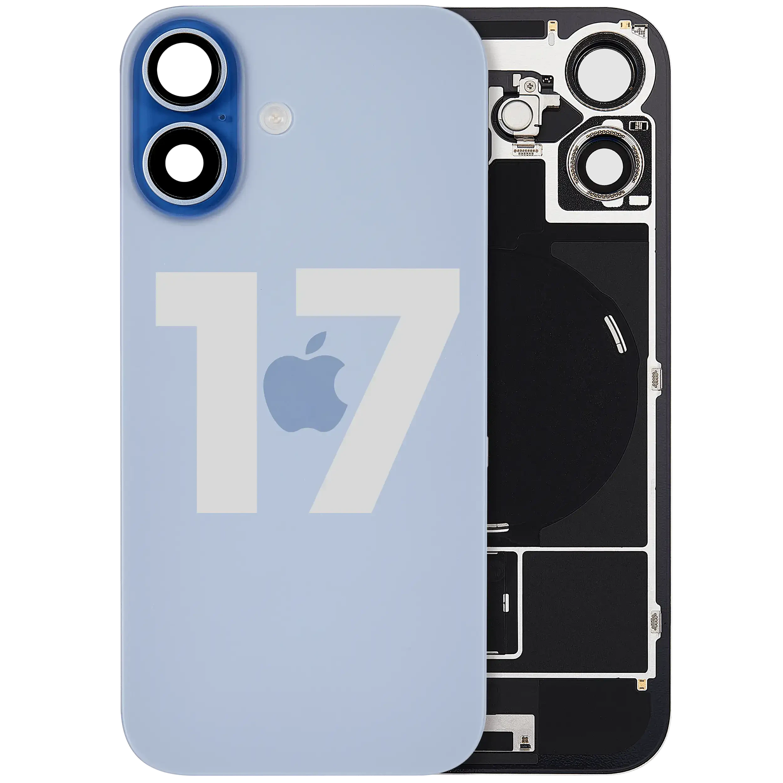 Vetro posteriore con magnete MagSafe, NFC e flat flash per iPhone 17 (Used Service Pack Pull: Grade C) (Blu nebbia)