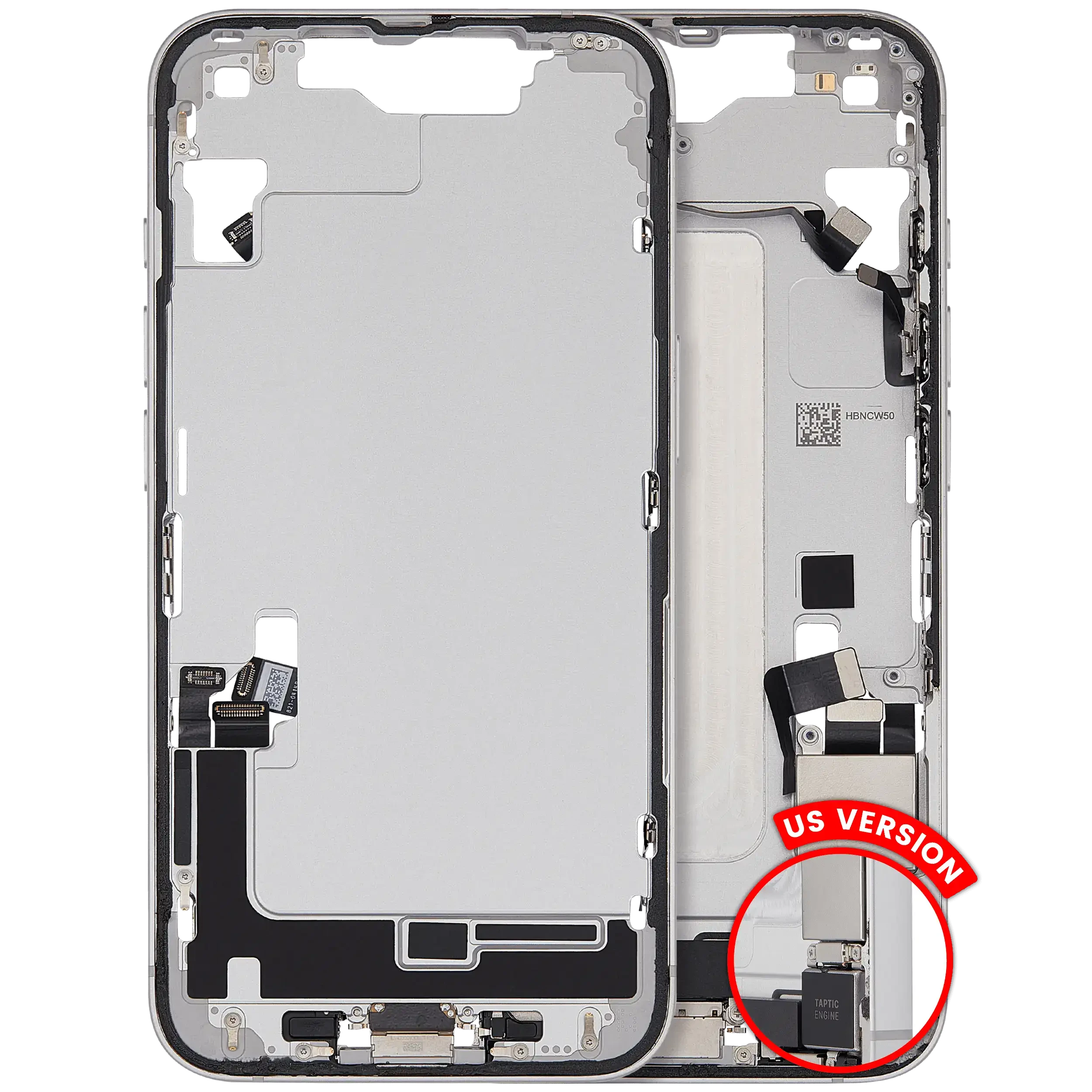 Frame centrale W/ Connettore di ricarica flat e Minuteria per iPhone 16e (US Version) (Used Service Pack Pull: Grade B) (Bianco)