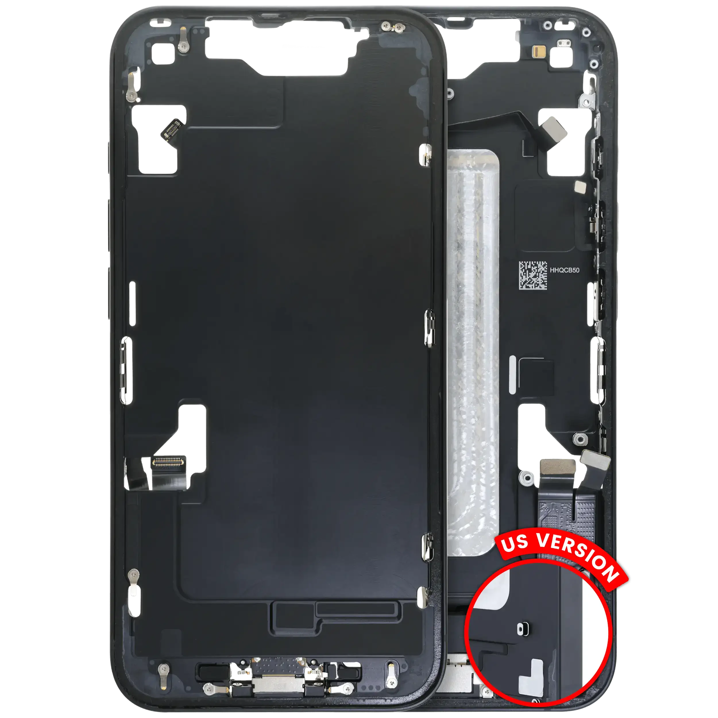 Frame centrale W/ Connettore di ricarica flat e Minuteria per iPhone 16e (US Version) (Used Service Pack Pull: Grade B) (Nero)