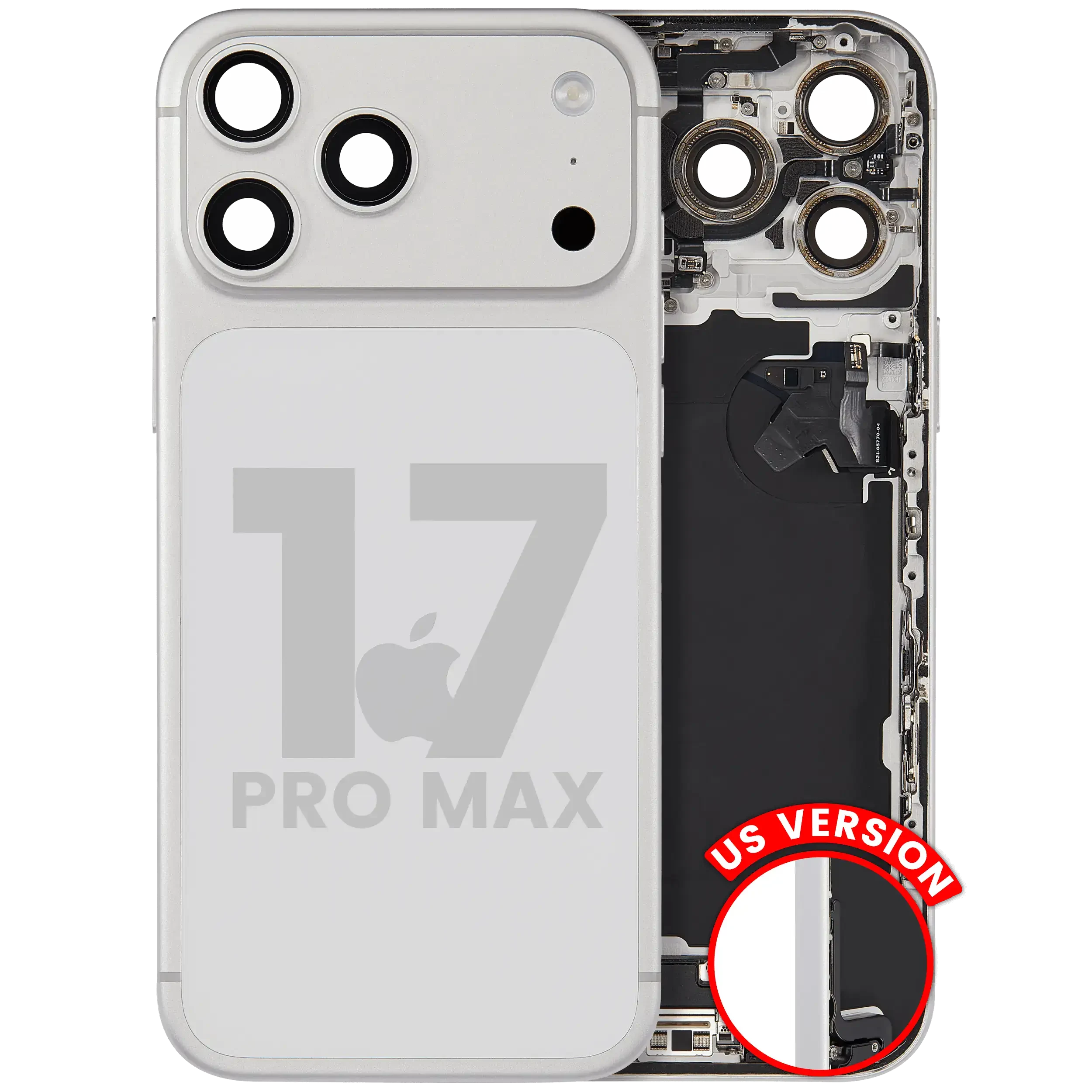 Scocca posteriore con flat connettore di ricarica e minuteria per iPhone 17 Pro Max (US Version) (Used Service Pack Pull: Grade C) (Argento)