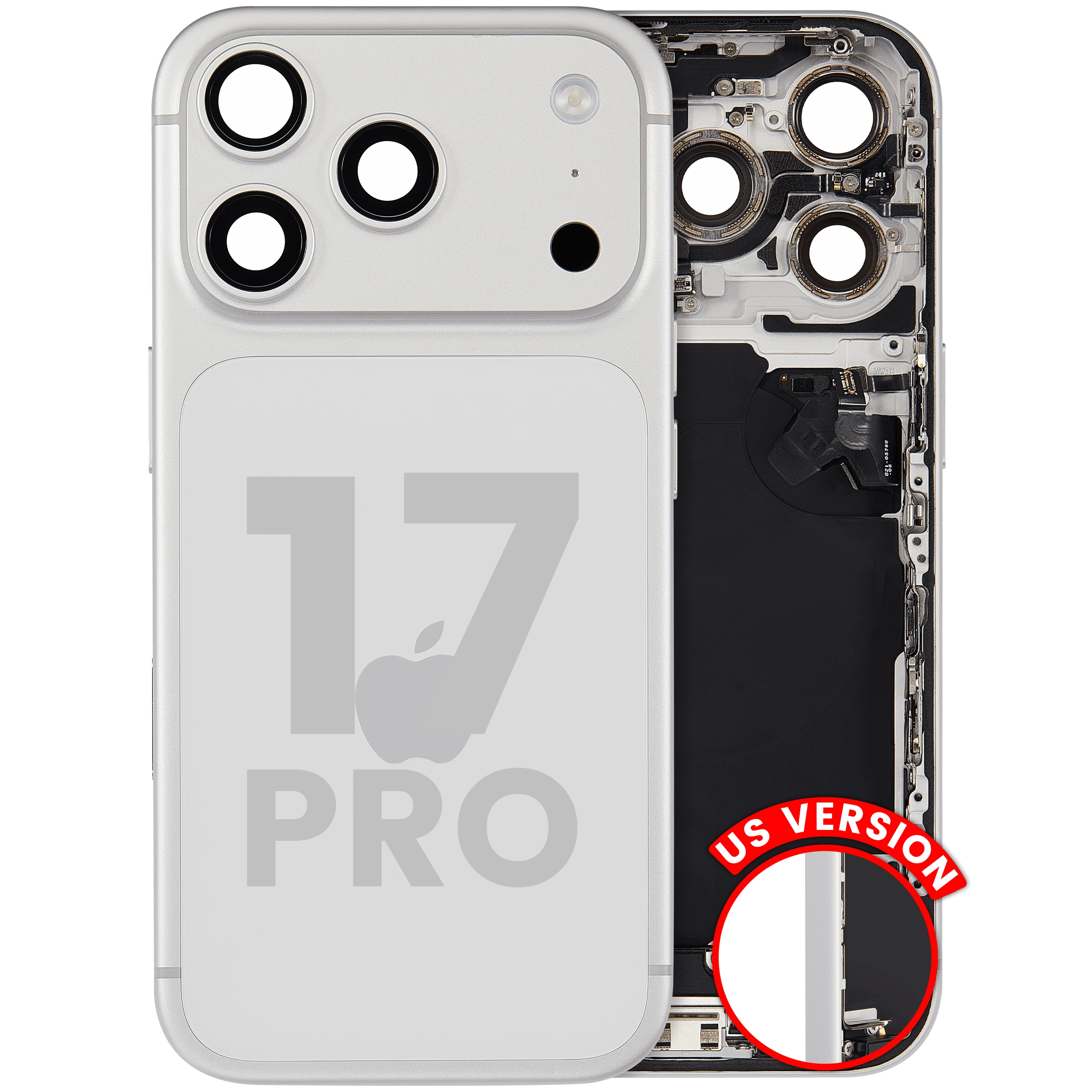 Scocca posteriore con flat connettore di ricarica e minuteria per iPhone 17 Pro (US Version) (Used Service Pack Pull: Grade B) (Argento)