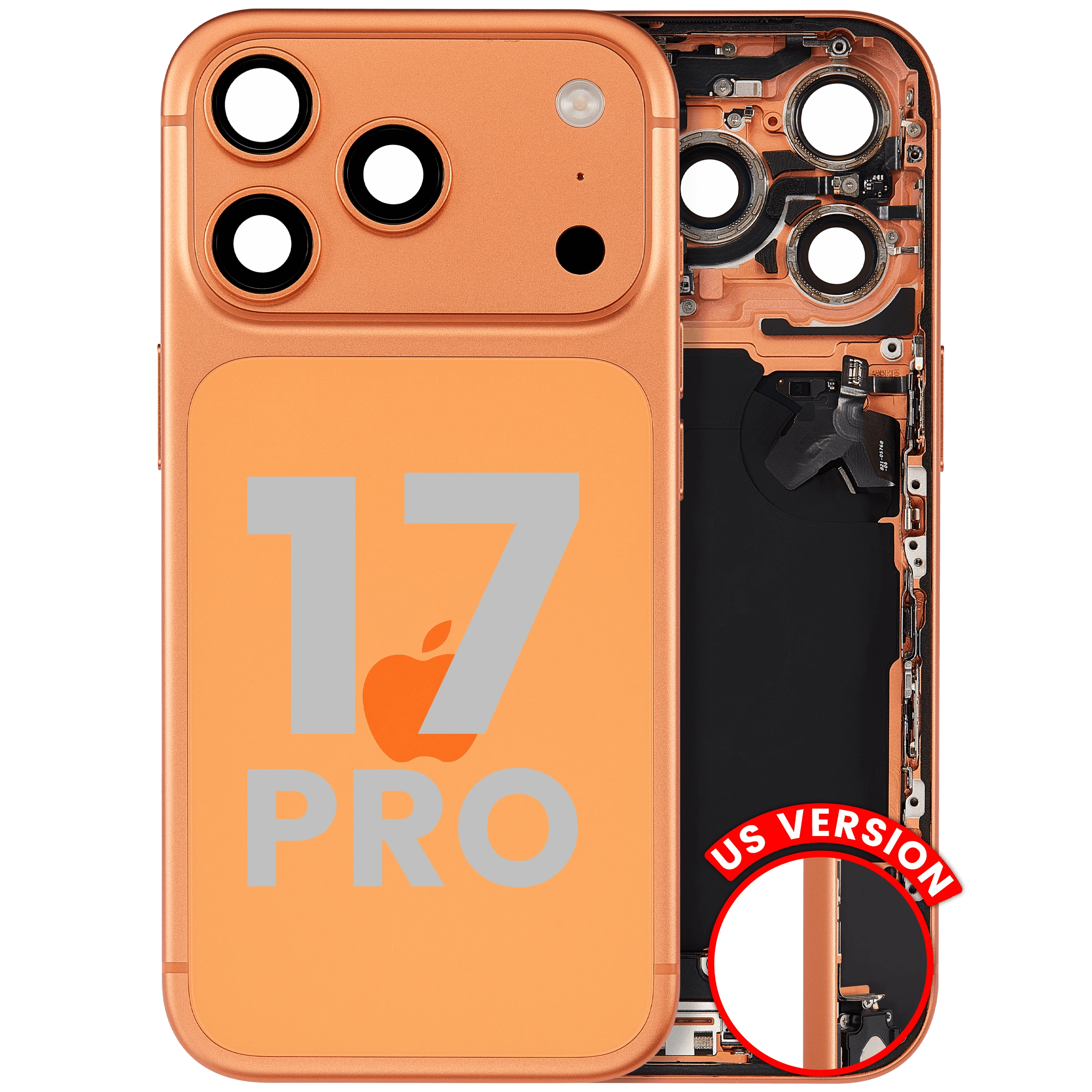 Scocca posteriore con flat connettore di ricarica e minuteria per iPhone 17 Pro (US Version) (Used Service Pack Pull: Grade B) (Cosmic Arancione)
