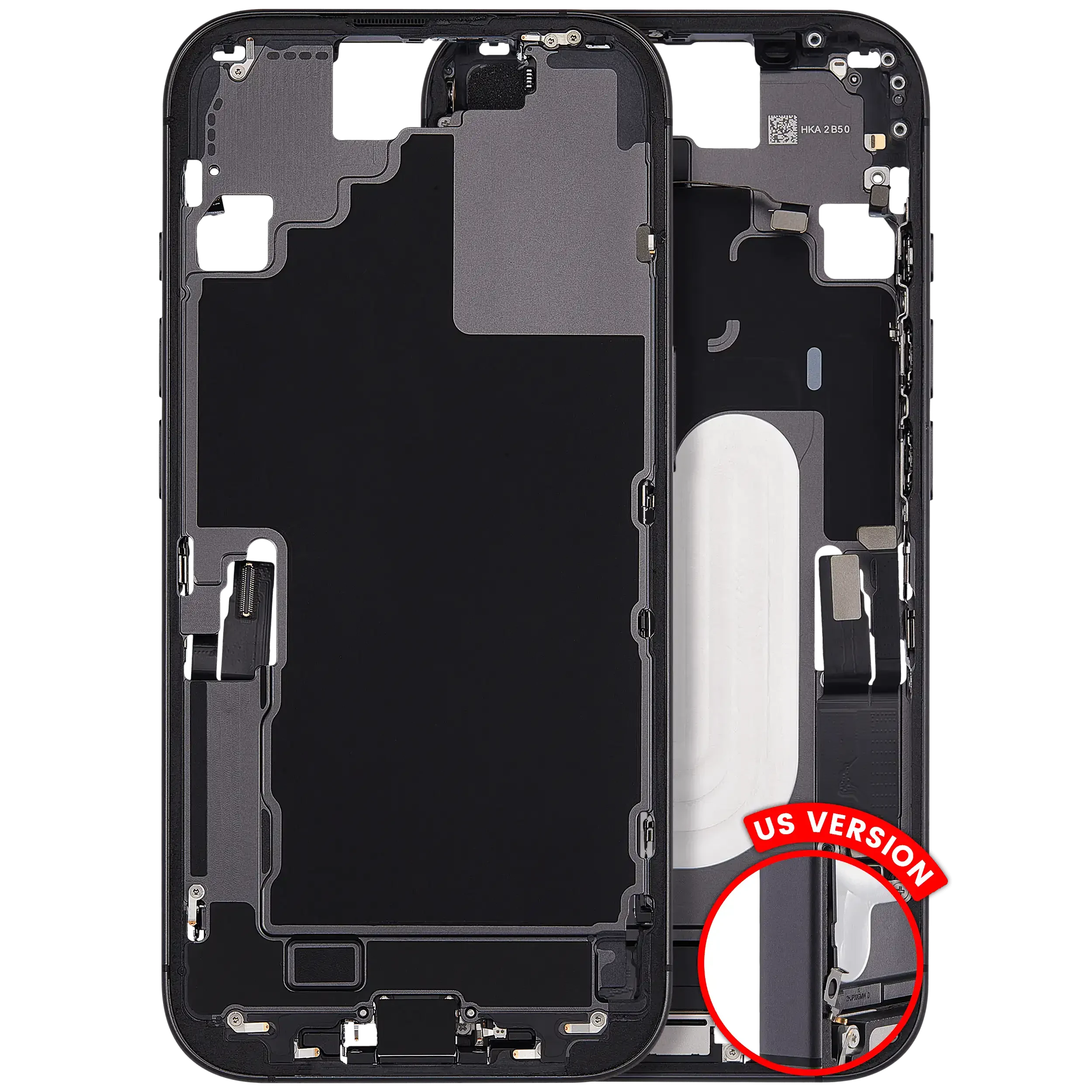 Frame centrale W/ Connettore di ricarica flat e Minuteria per iPhone 17 (US Version) (Used Service Pack Pull: Grade B) (Nero)