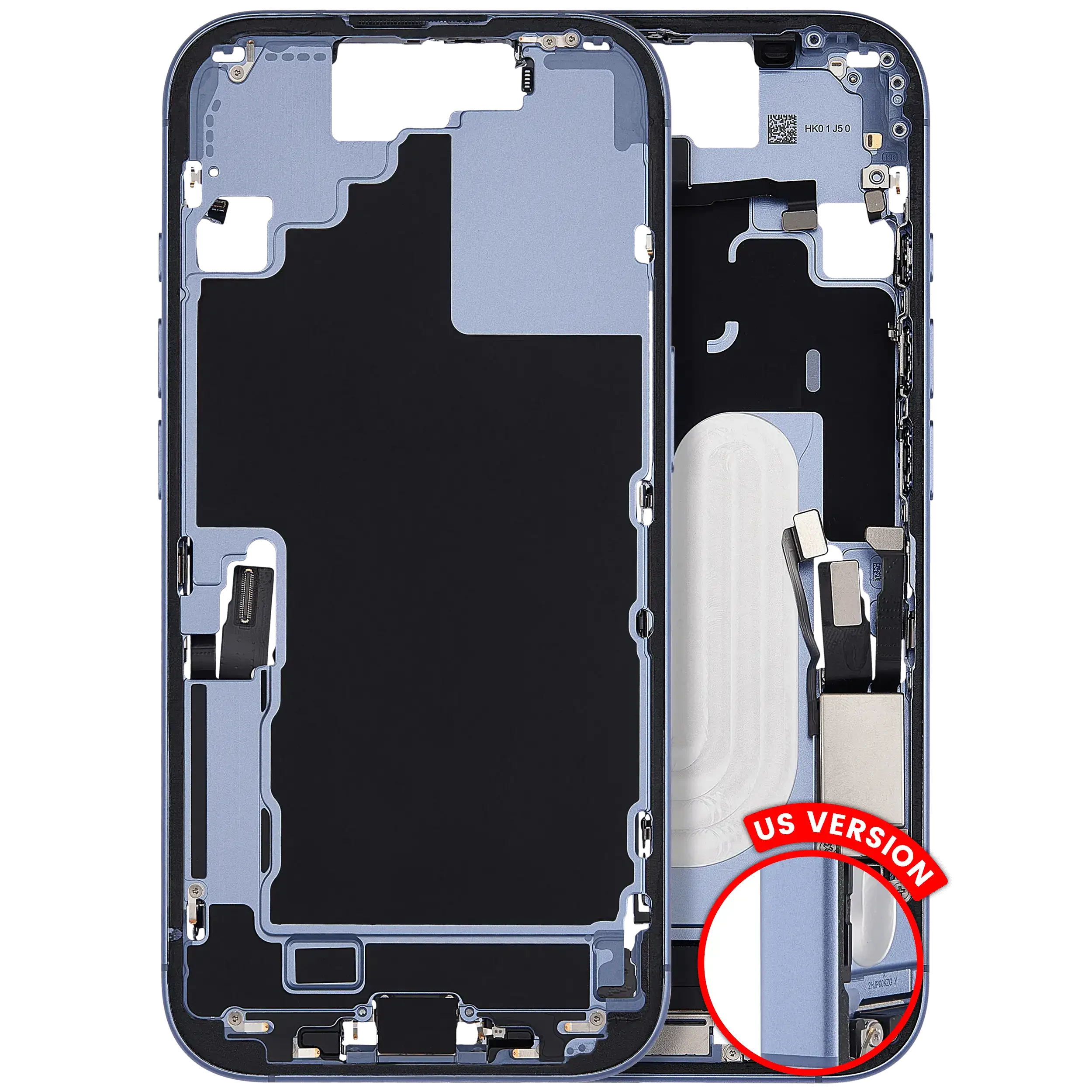 Frame centrale W/ Connettore di ricarica flat e Minuteria per iPhone 17 (US Version) (Used Service Pack Pull: Grade B) (Blu nebbia)
