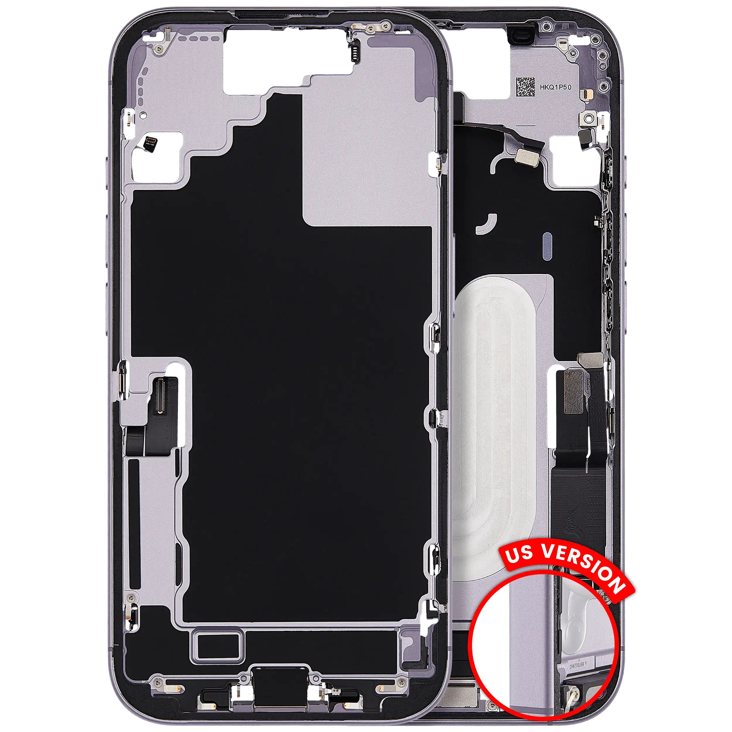 Frame centrale W/ Connettore di ricarica flat e Minuteria per iPhone 17 (US Version) (Used Service Pack Pull: Grade B) (Lavanda)