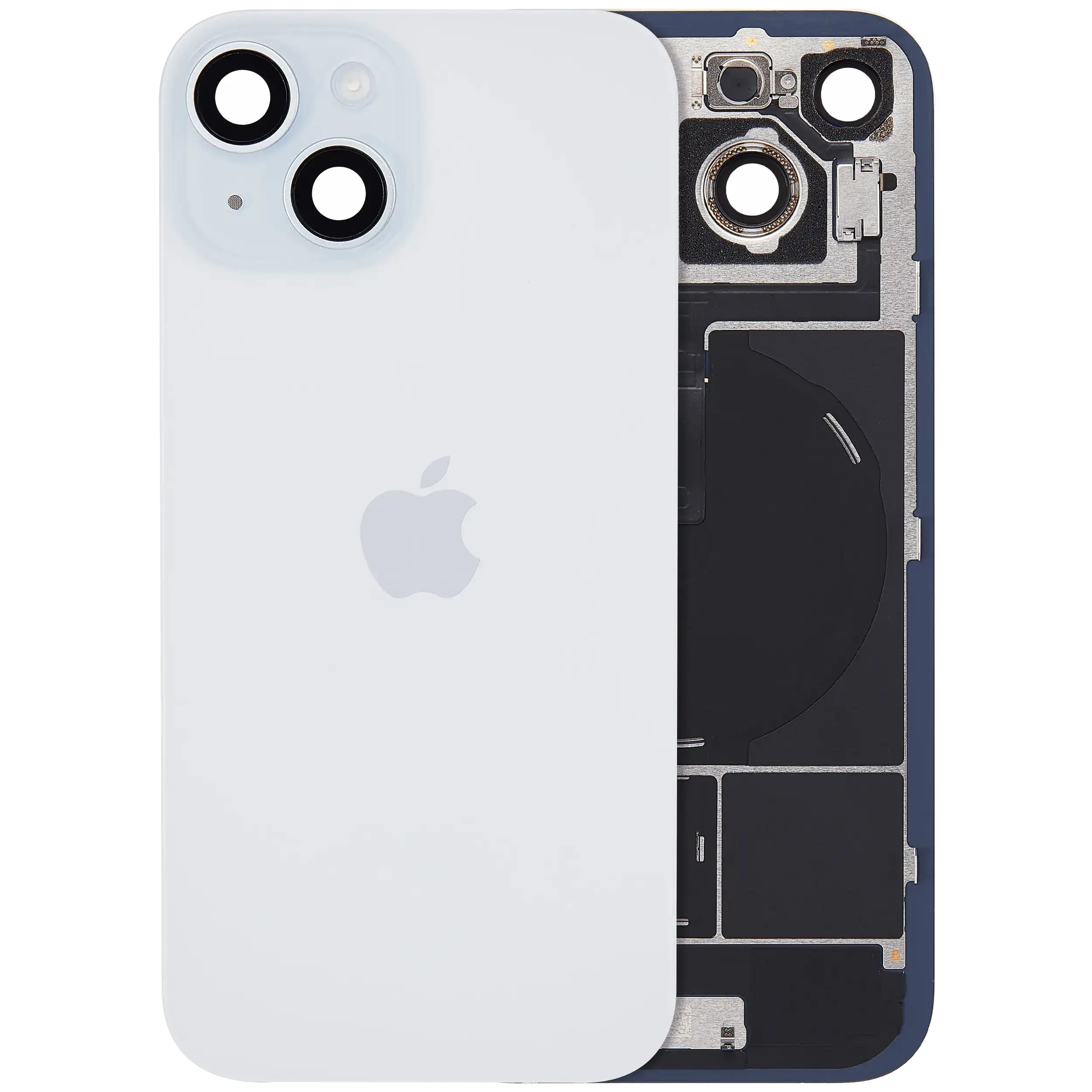 Vetro posteriore con magnete MagSafe, NFC e flat flash per iPhone 15 (Service Pack) (Blu)