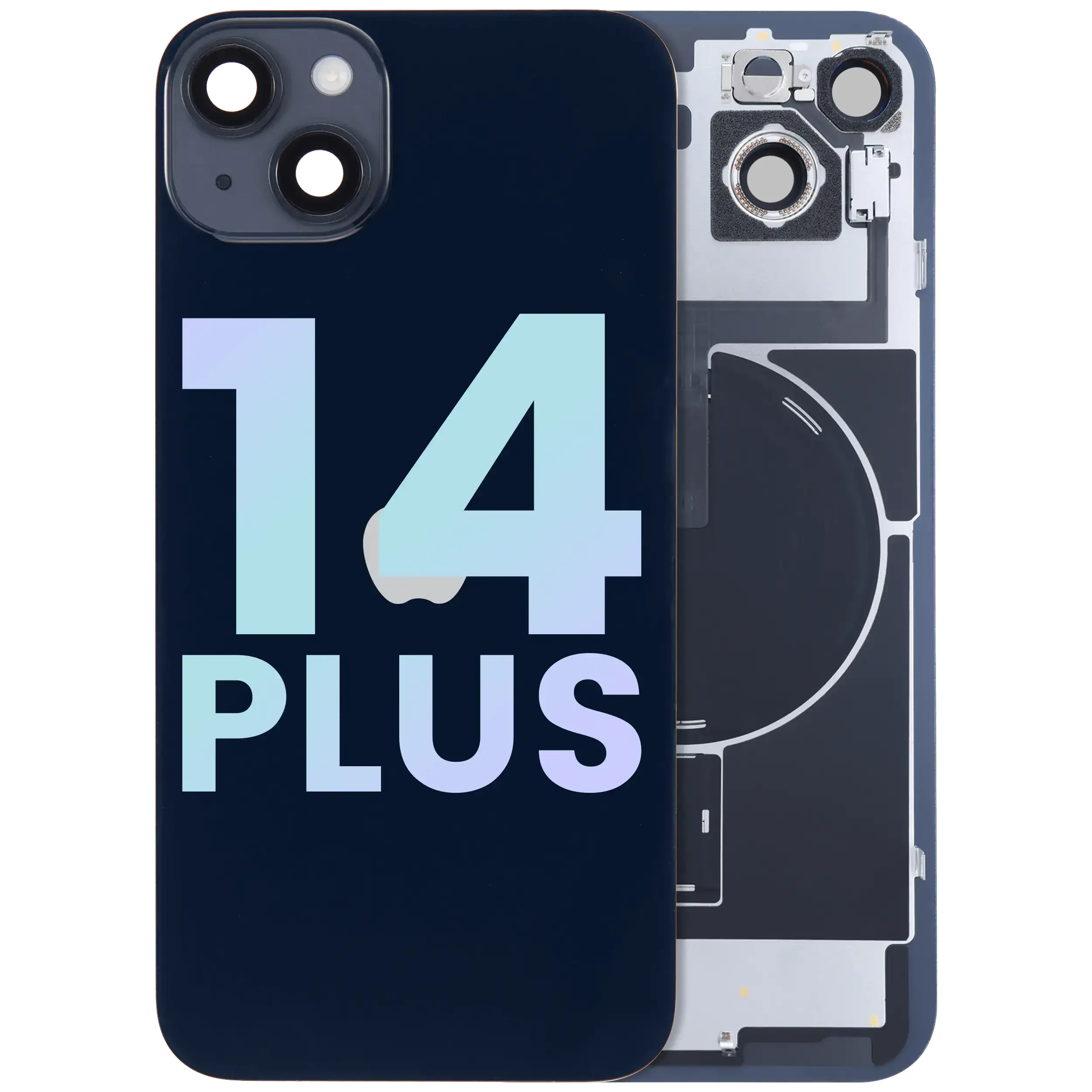 Vetro posteriore con magnete MagSafe, NFC e flat flash per iPhone 14 Plus (Service Pack) (Mezzanotte)