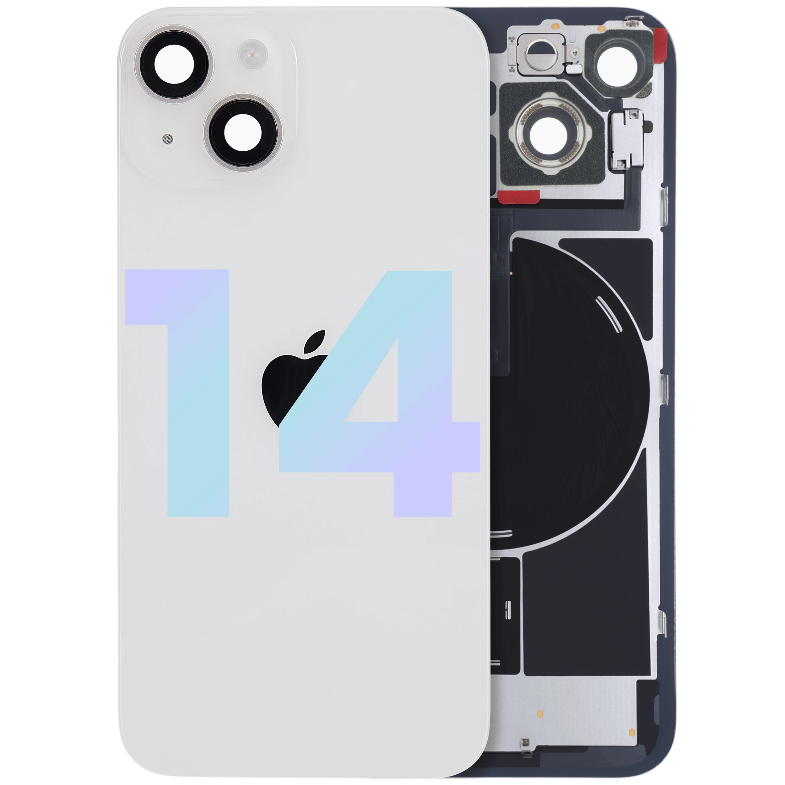 Vetro posteriore con magnete MagSafe, NFC e flat flash per iPhone 14 (Service Pack) (Galassia)