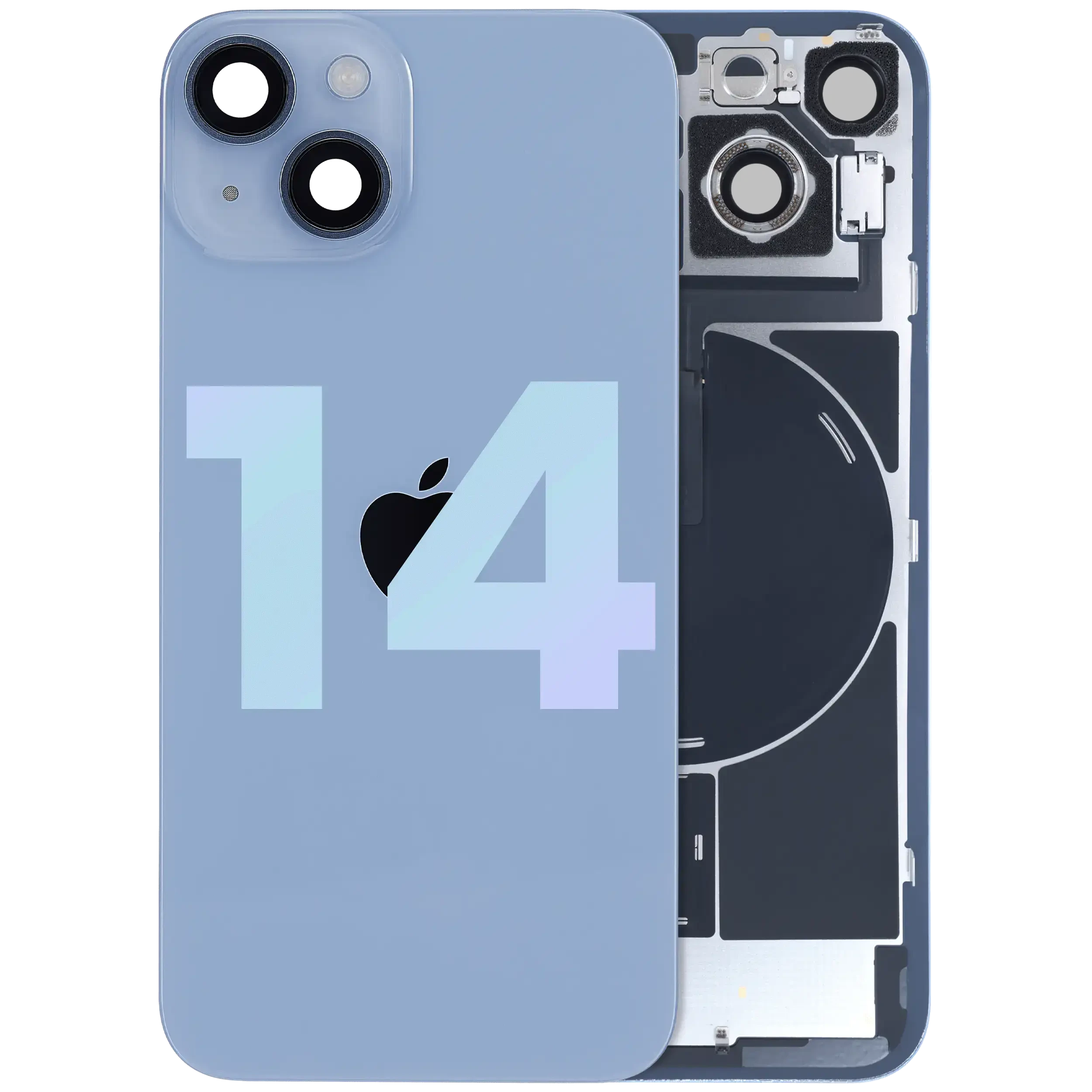 Vetro posteriore con magnete MagSafe, NFC e flat flash per iPhone 14 (Service Pack) (Blu)