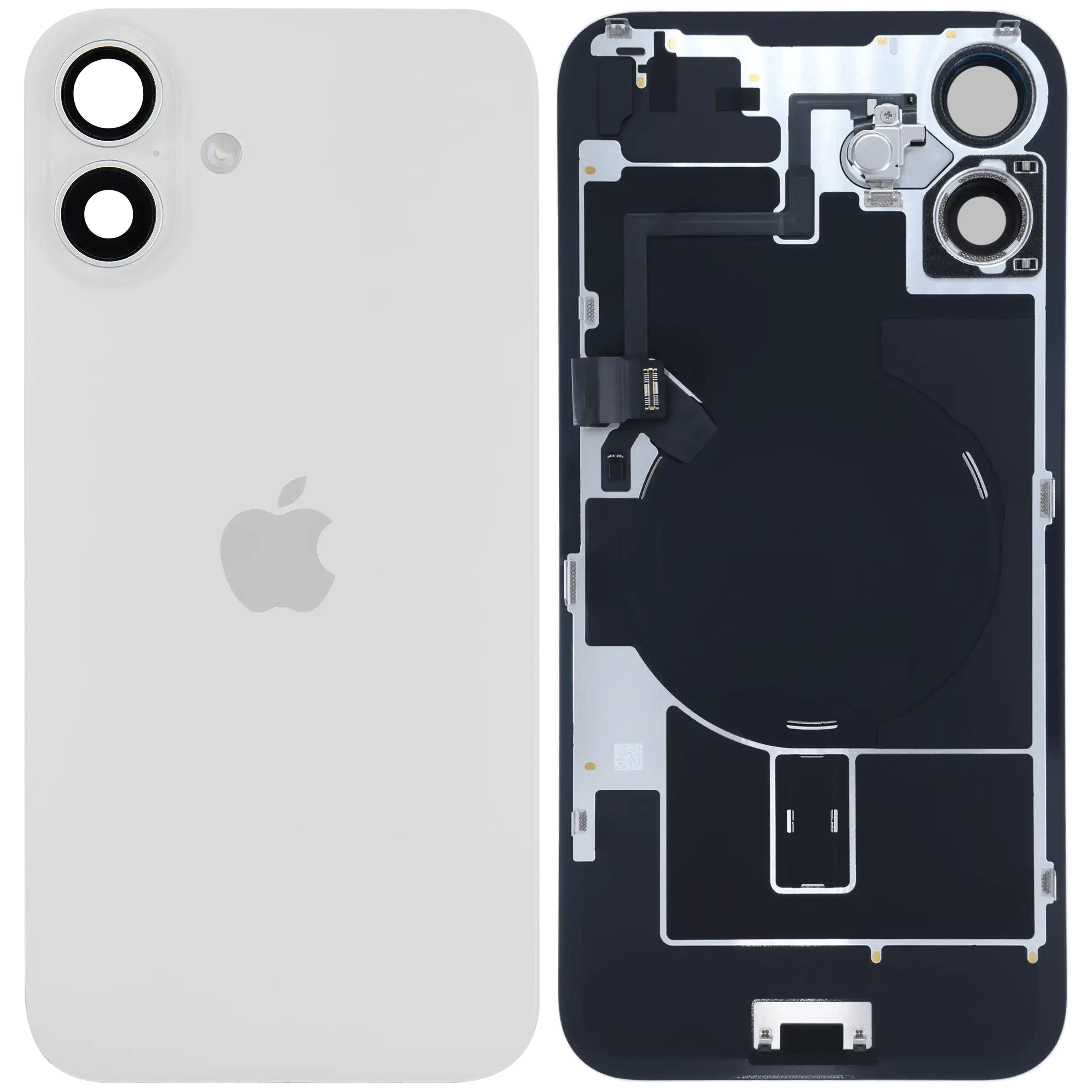 Vetro posteriore con magnete MagSafe, NFC e flat flash per iPhone 16 Plus (Service Pack) (Bianco)