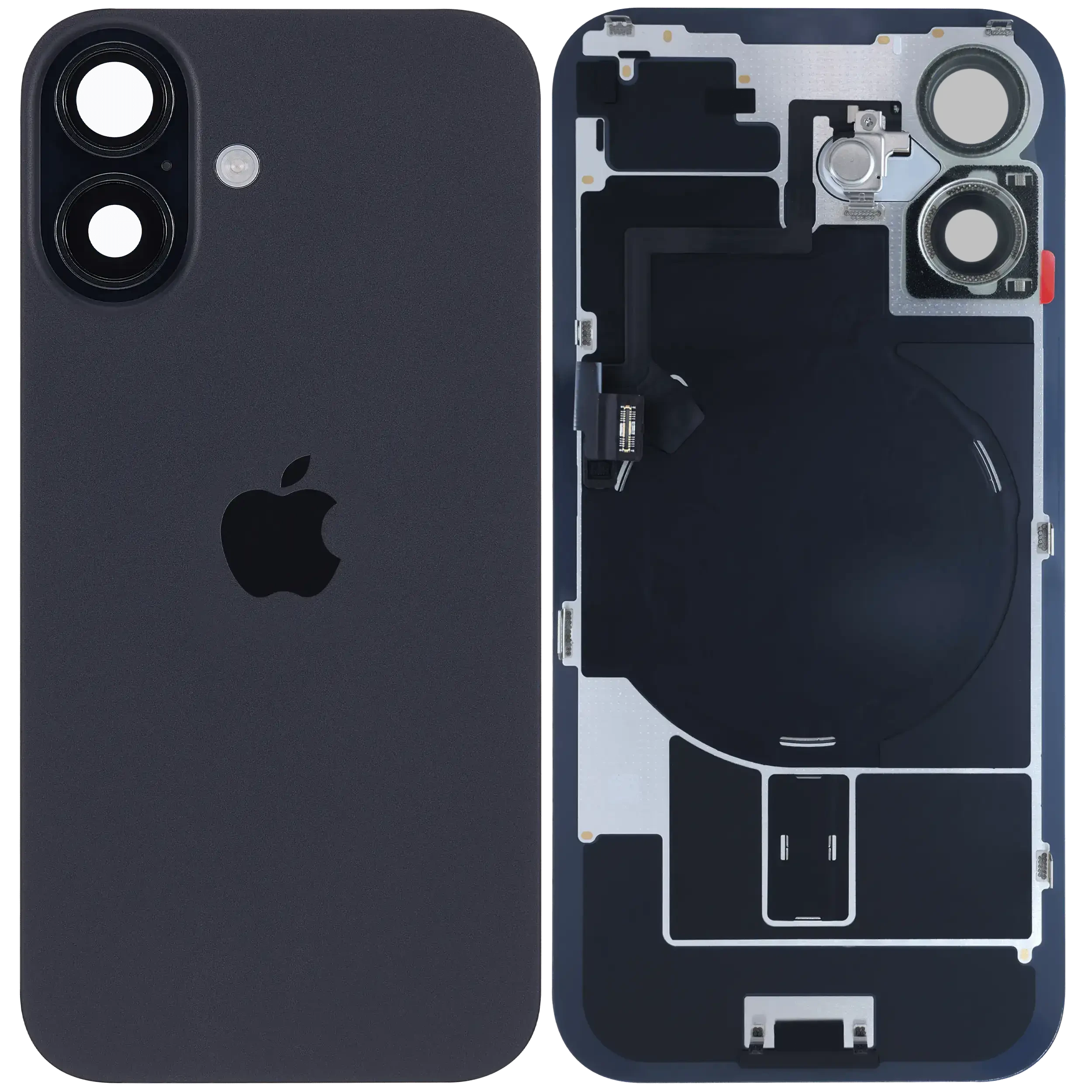 Vetro posteriore con magnete MagSafe, NFC e flat flash per iPhone 16 (Service Pack) (Nero)