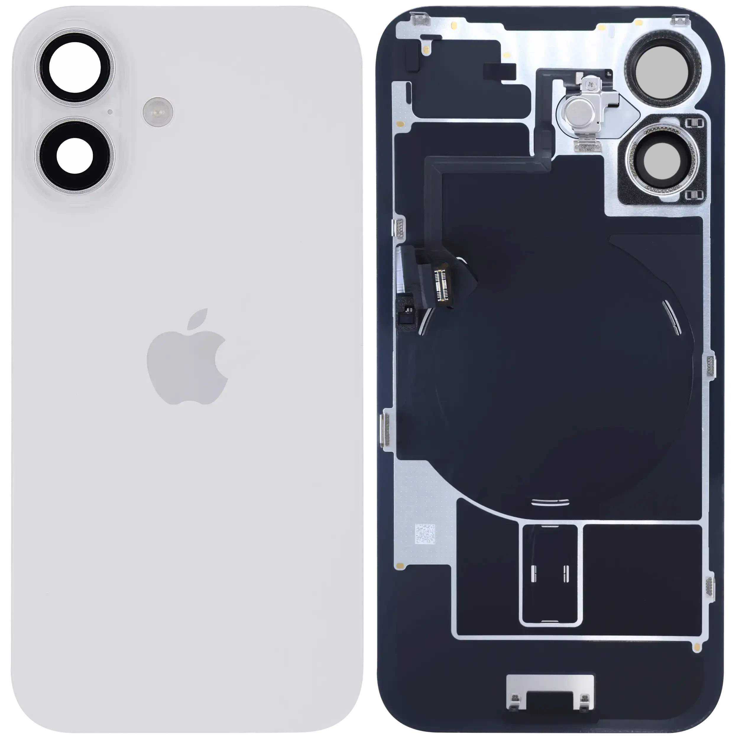 Vetro posteriore con magnete MagSafe, NFC e flat flash per iPhone 16 (Service Pack) (Bianco)