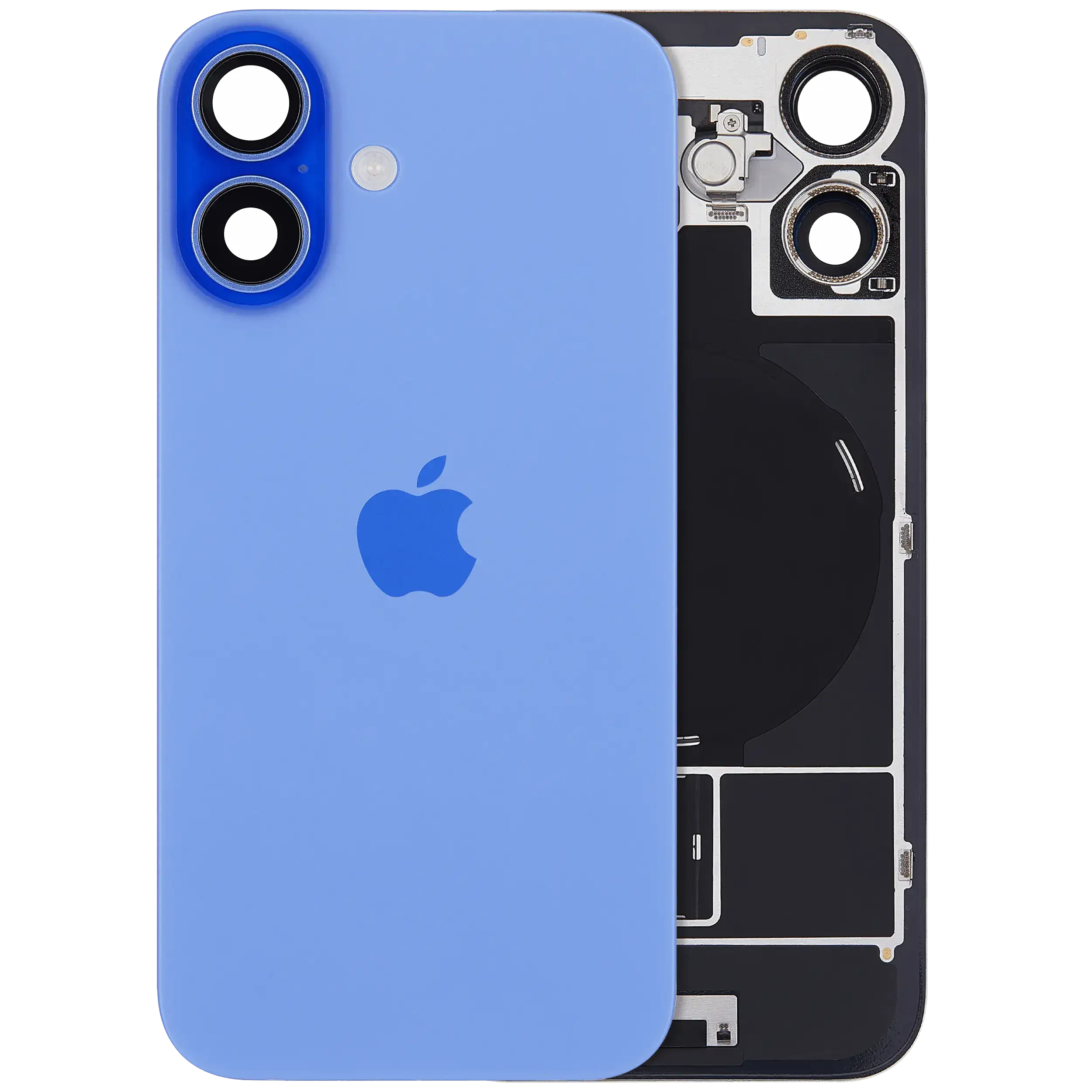 Vetro posteriore con magnete MagSafe, NFC e flat flash per iPhone 16 (Service Pack) (Blu oltremare)