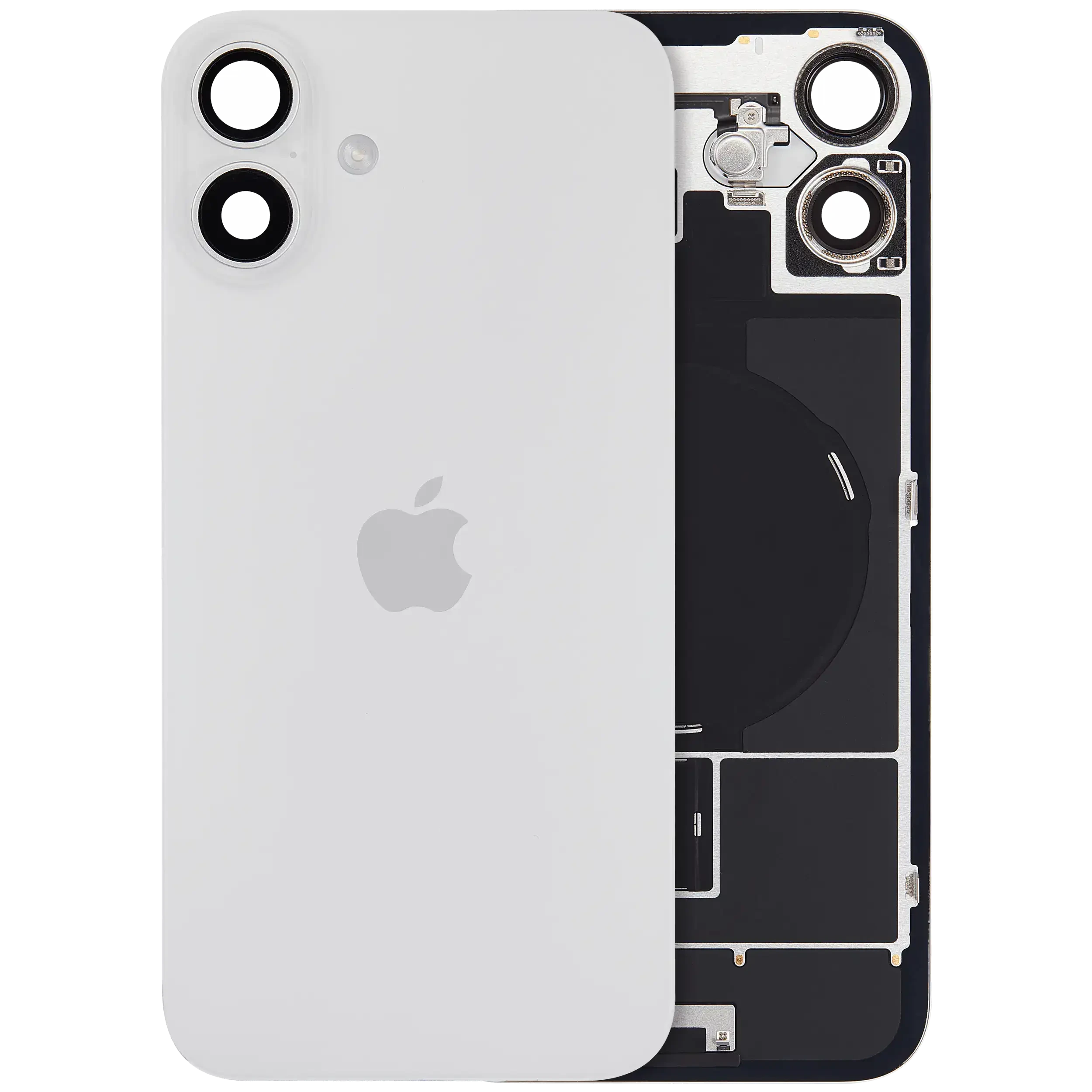 Vetro posteriore con magnete MagSafe, NFC e flat flash per iPhone 16 plus (Service Pack) (versione UK/EU) (Bianco)