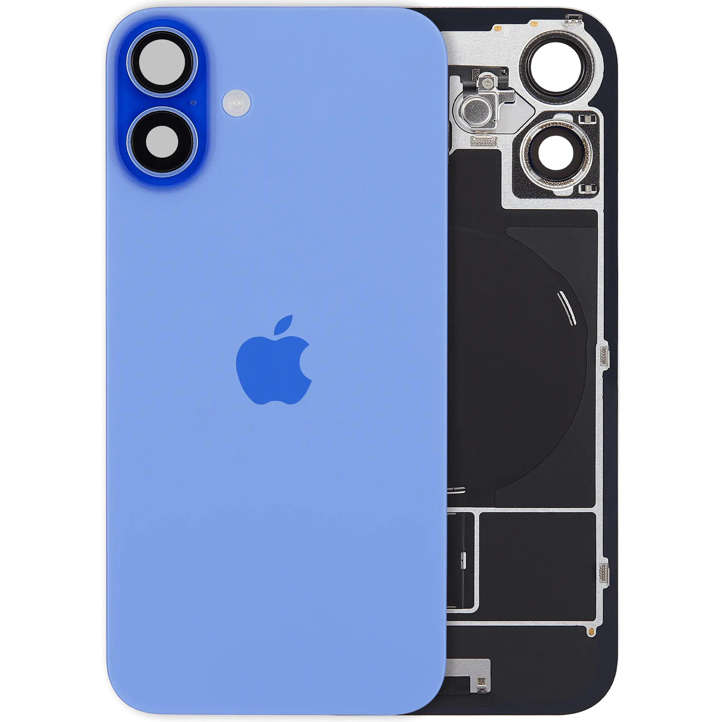 Vetro posteriore con magnete MagSafe, NFC e flat flash per iPhone 16 plus (Service Pack) (versione UK/EU) (Blu oltremare)