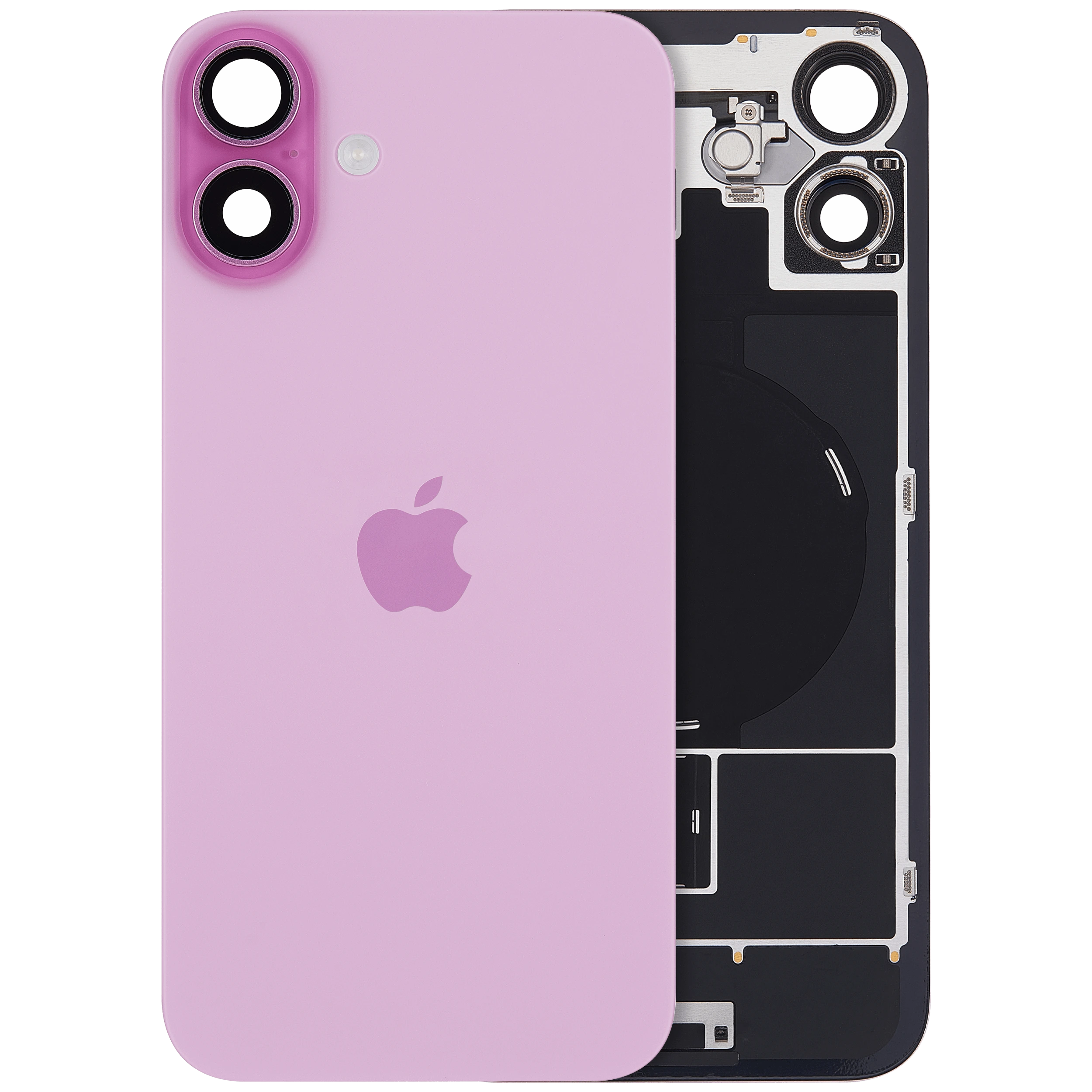 Vetro posteriore con magnete MagSafe, NFC e flat flash per iPhone 16 plus (Service Pack) (versione UK/EU) (Rosa)