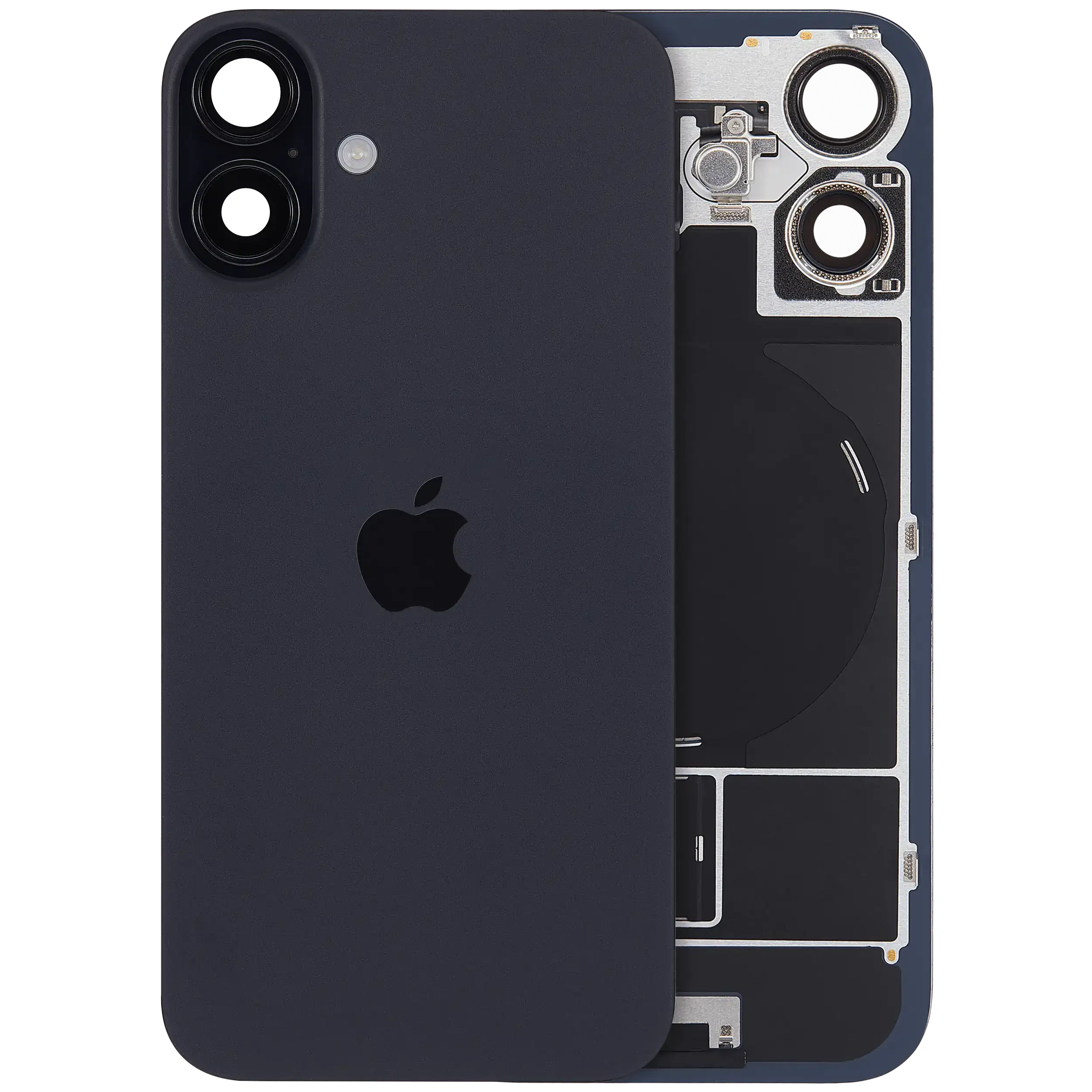 Vetro posteriore con magnete MagSafe, NFC e flat flash per iPhone 16 plus (Service Pack) (versione UK/EU) (Nero)