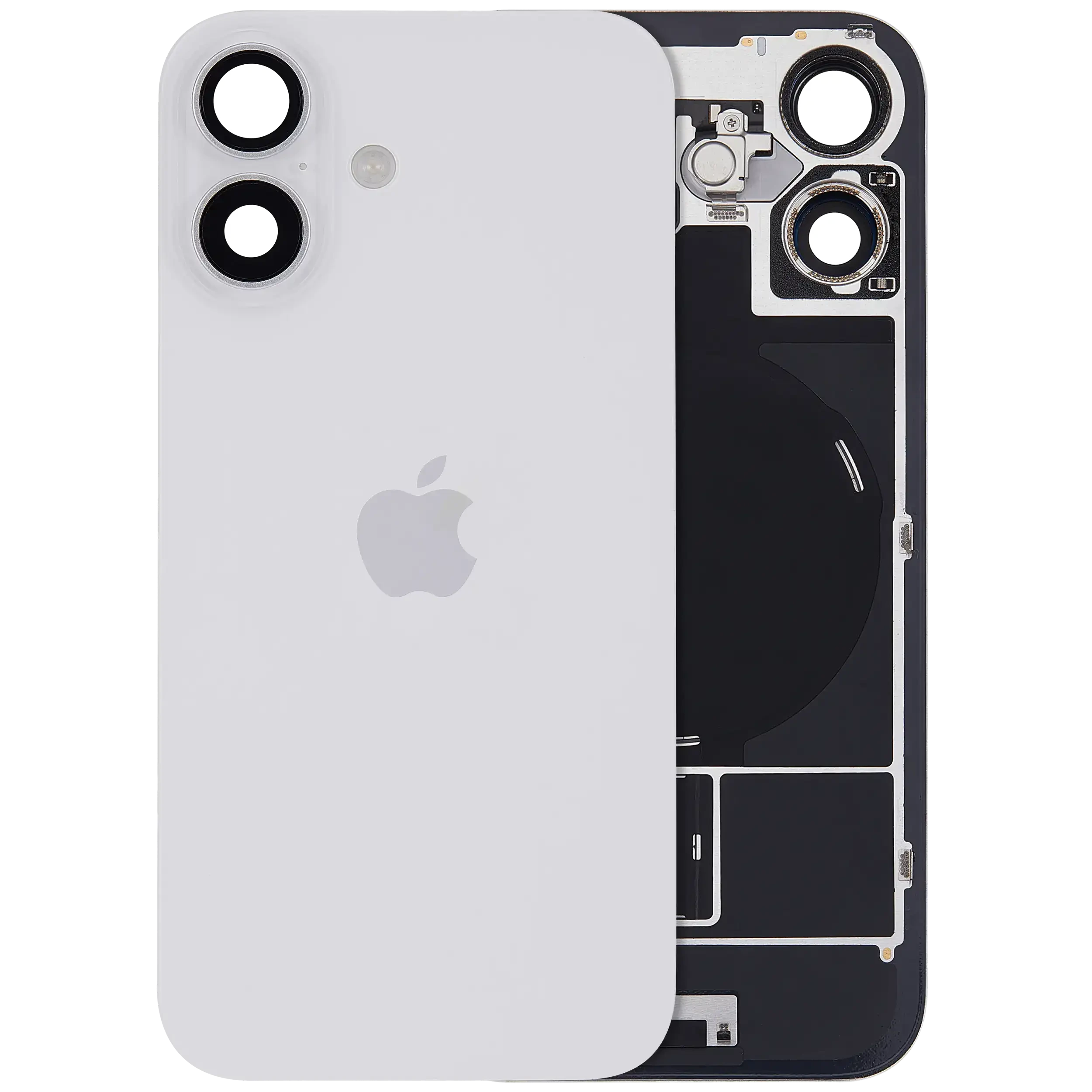 Vetro posteriore con magnete MagSafe, NFC e flat flash per iPhone 16 (Service Pack) (versione UK/EU) (Bianco)