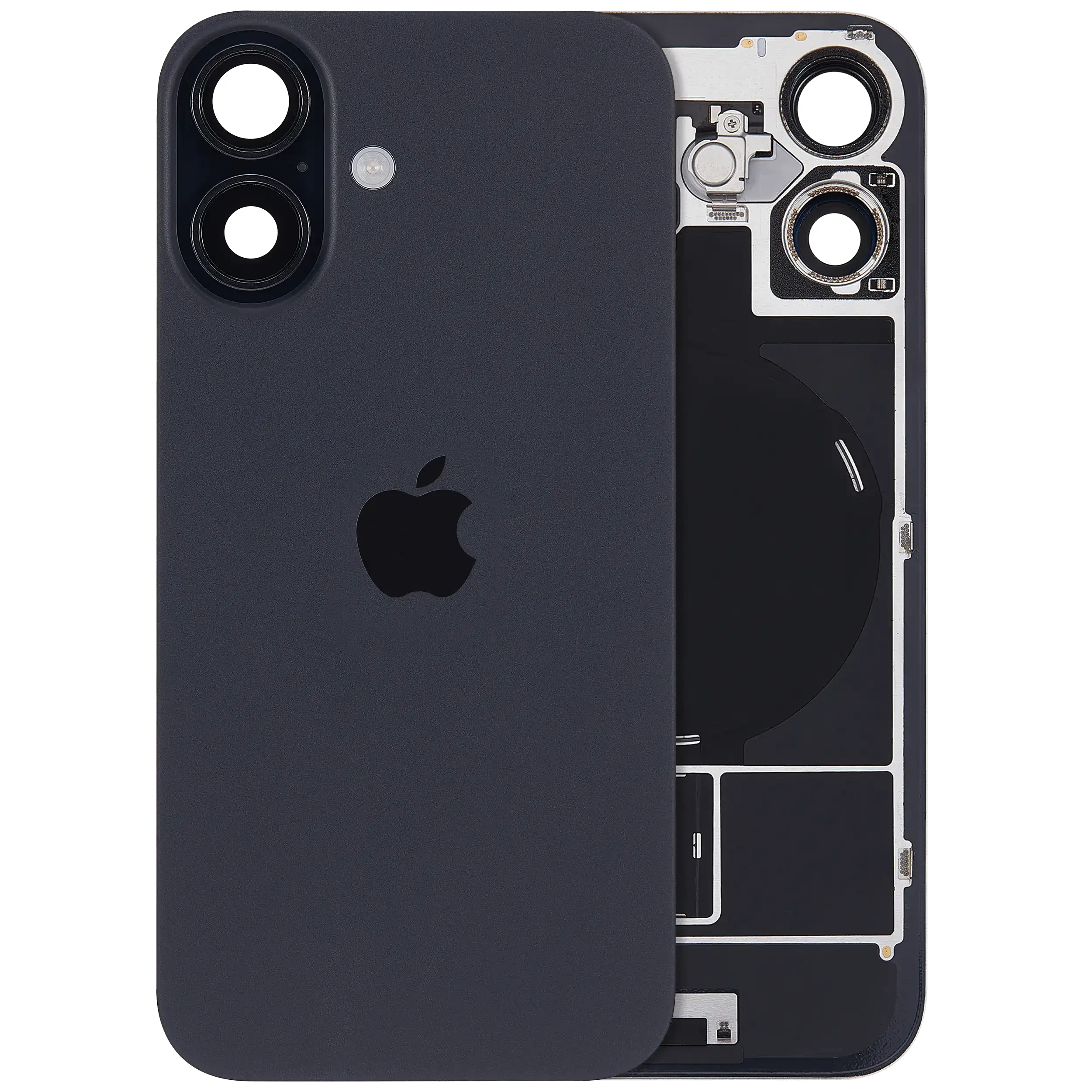 Vetro posteriore con magnete MagSafe, NFC e flat flash per iPhone 16 (Service Pack) (versione UK/EU) (Nero)