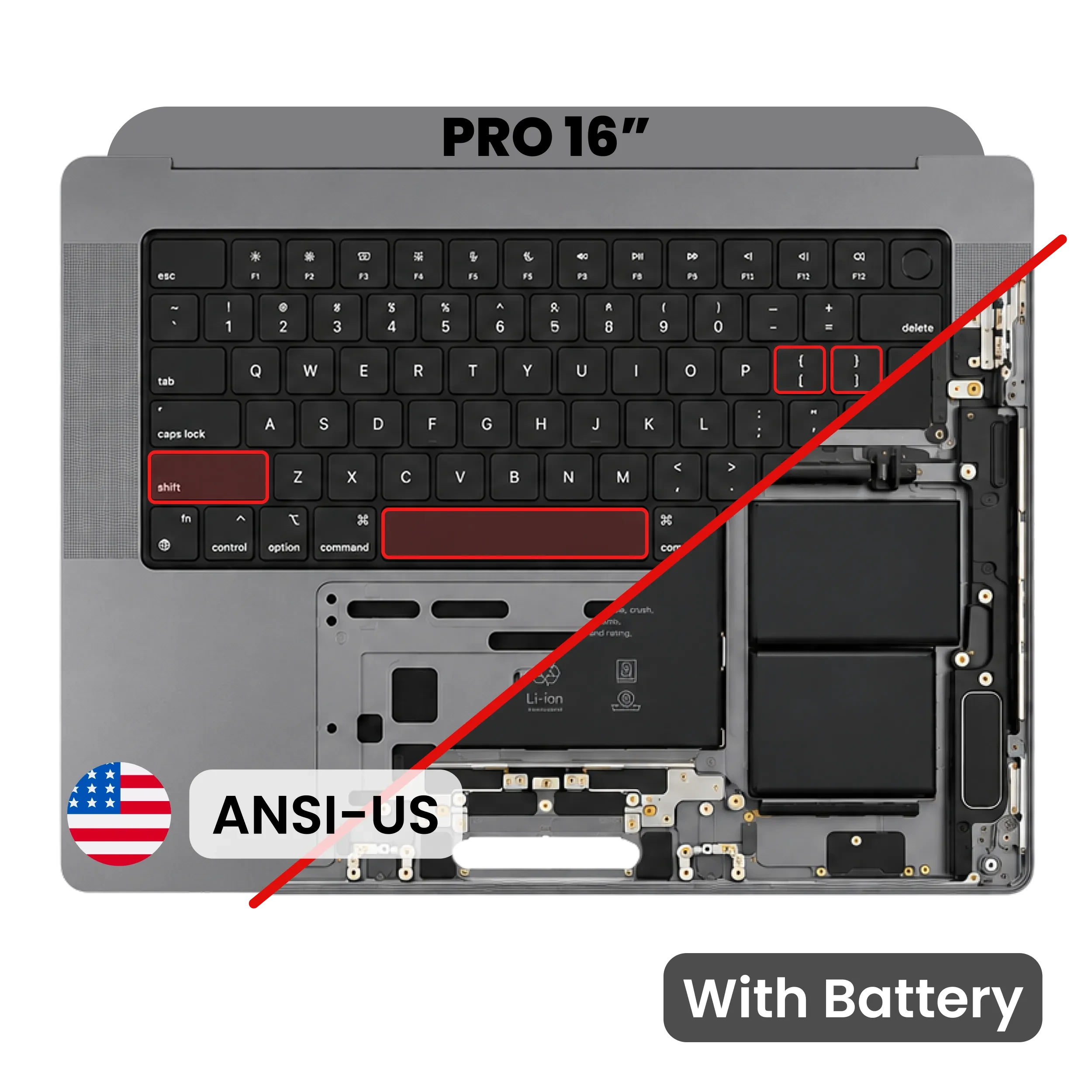 Top Case con Batteria e tastiera (ANSI US) per MacBook Pro 16" A2991 (2023) (Service Pack) (Grigio siderale)