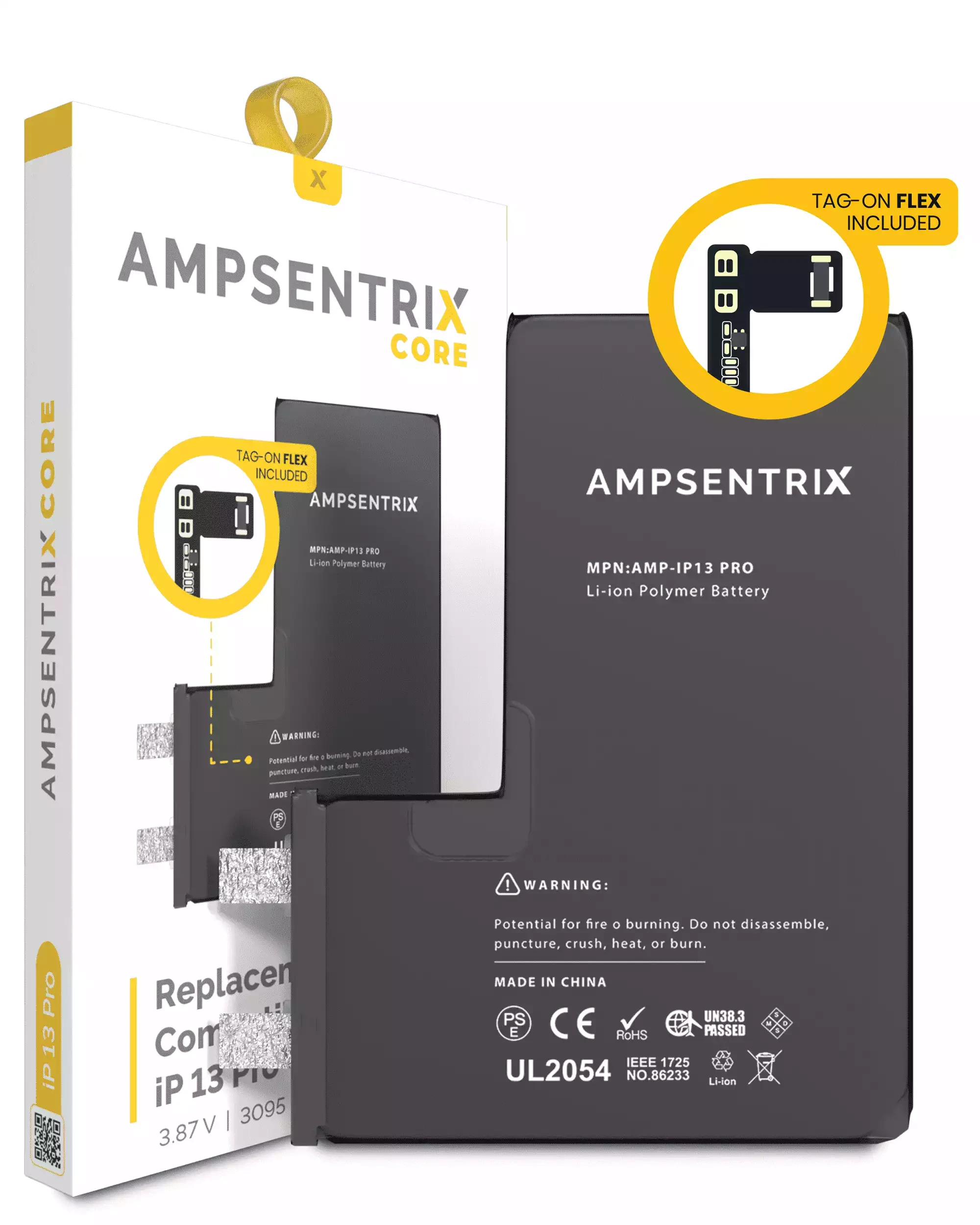 Replacement Battery Core with Universal Tag-On Flex per iPhone 13 Pro (Spot Welding RequiRosso)