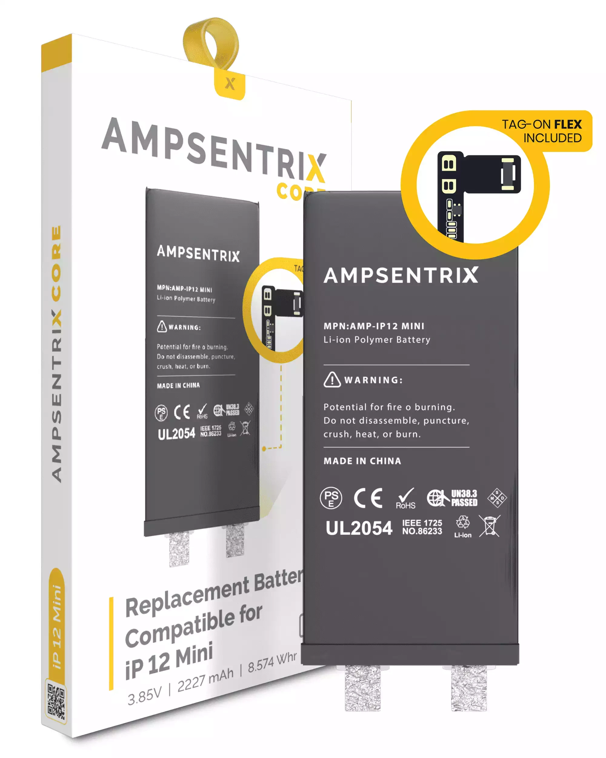 Replacement Battery Core with Universal Tag-On Flex per iPhone 12 Mini (Spot Welding RequiRosso)